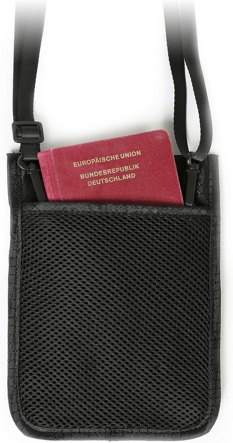 HOPEVILLE Neck Pouch with Six Compartments, Extra Flat Water-Repellent Premium Chest Pocket and Purse for Travel and Leisure, Black, 21 Cm Lang, 15 Cm Breit image number 4