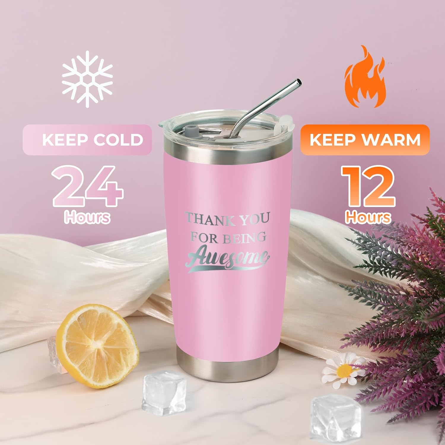 Women Thank You Gifts, Female Friends Appreciation Gift, Coworkers Colleagues Employee Manager Boss Lady Teacher Office Gifts, Leakproof Steel Insulated Tumbler with Lid and Straw | 20Oz (Pink) image number 2
