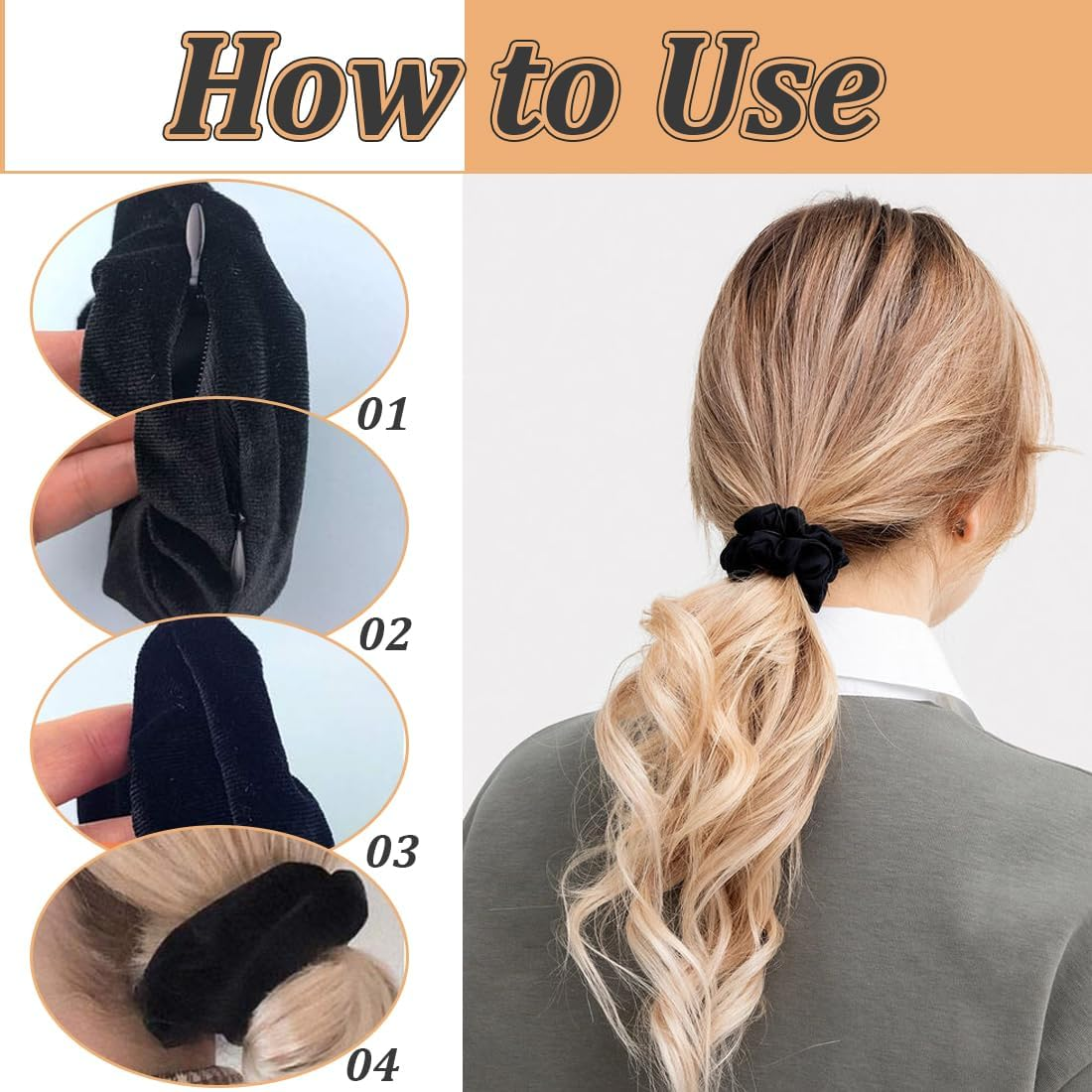 Pack of 4 Women'S Velvet Scrunchies with Zip Pocket, Girls Elastic Cable Elastics, Velvet Scrunchies with Hidden Zip Pocket, Elastic Hair Bands image number 4