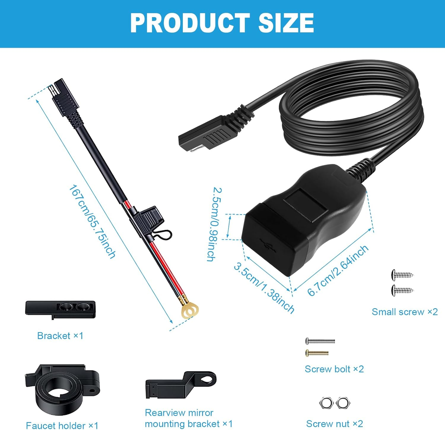 CCJZBCAU Motorcycle USB Charger Waterproof SAE to USB Motorcycle Charger Double USB Type C PD and Quick Charge 3.0 Motorcycle Phone Charger Handlebar Mount with Voltmeter and On/Off Switch for Phone image number 3