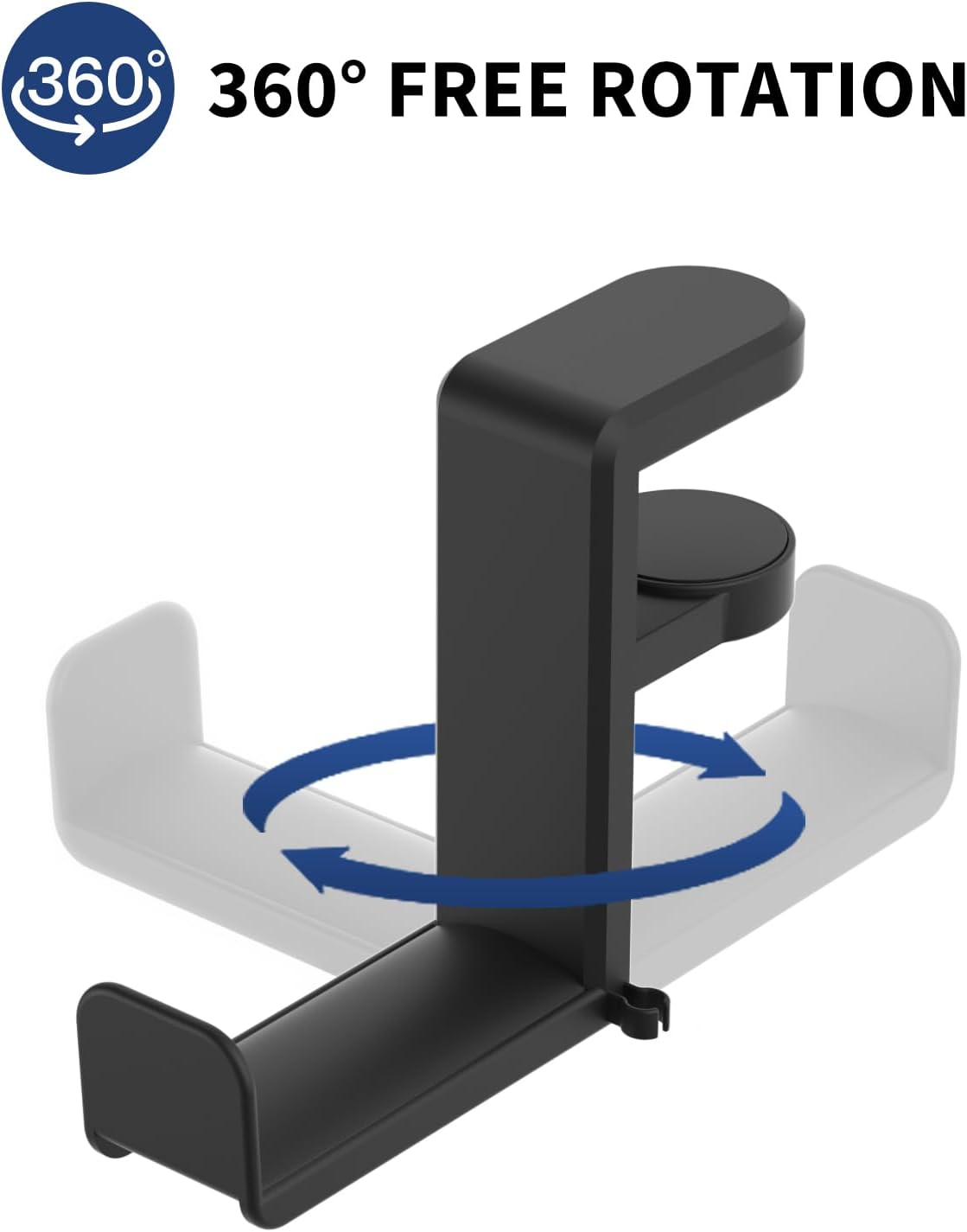 Headphone Hook - under Desk Headphone Holder with 360-Degree Adjustable Rotation, Black image number 5