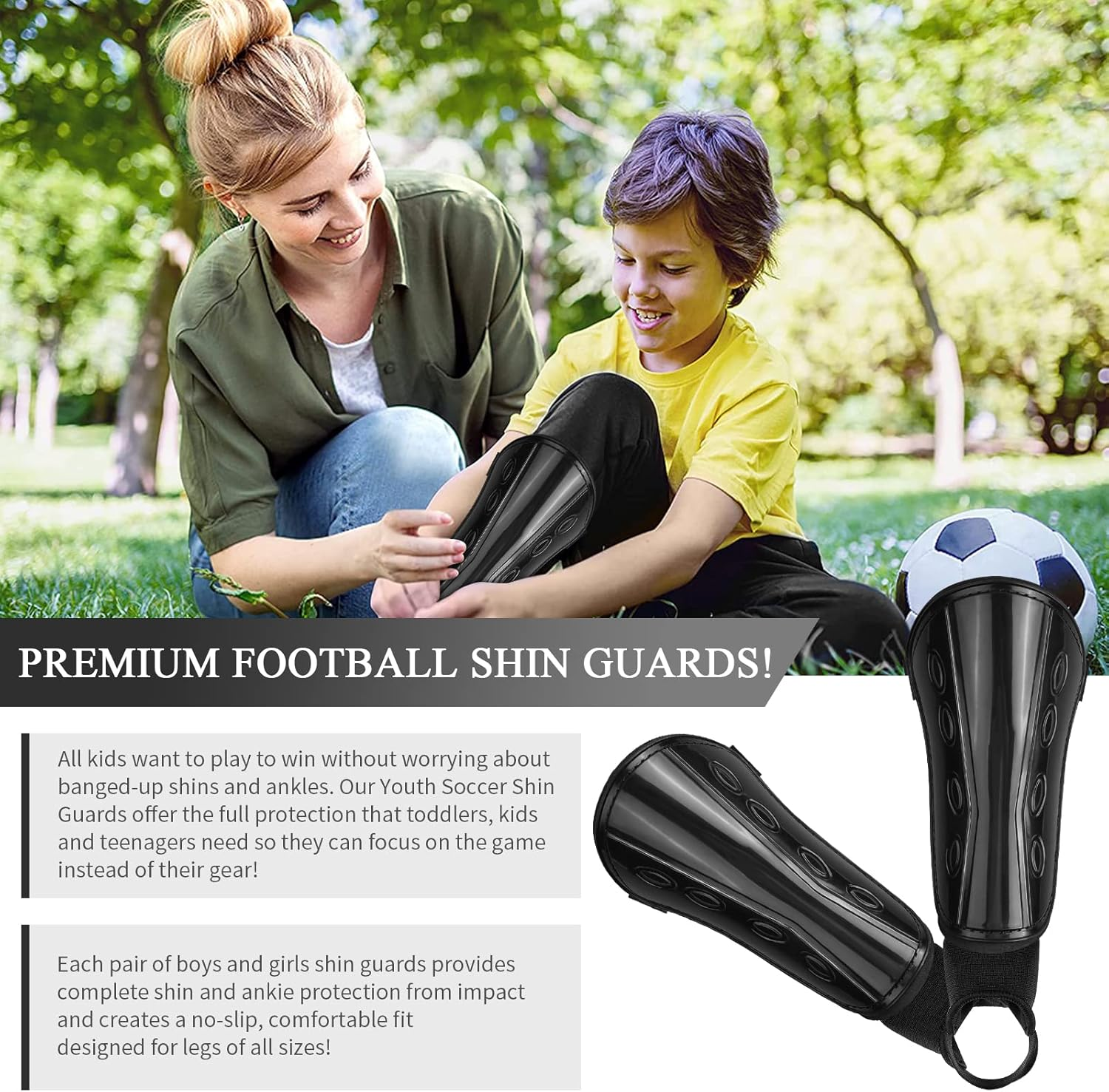 Kids Adults Football Shin Guards, Soccer Shin Guards Eva Shin Pads, Football Shin Pad, Junior Shin Pads with Ankle Protection, Leg Shin Guards, for Boys Girls Teenagers image number 4