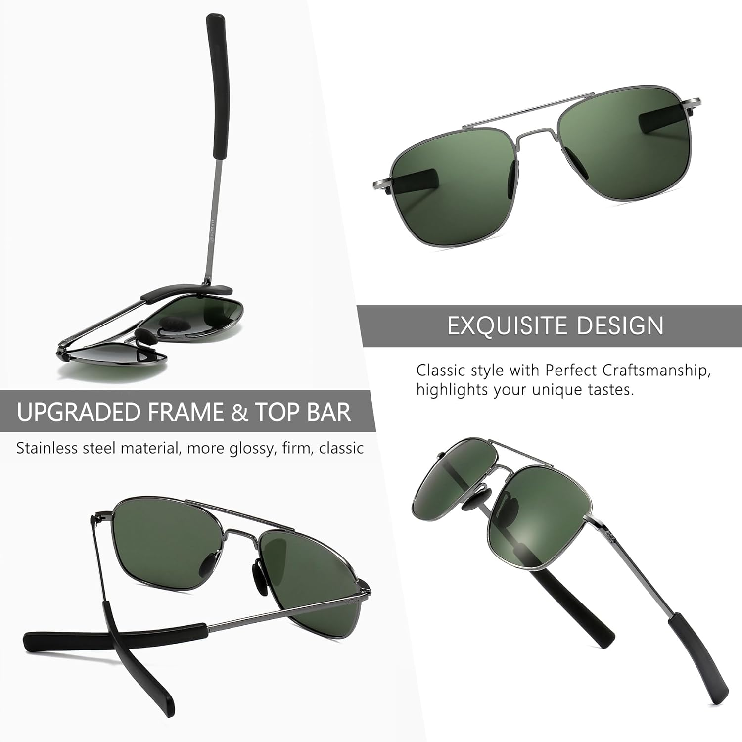 SUNGAIT Men'S Military Style Polarized Pilot Aviator Sunglasses Bayonet Temples image number 4