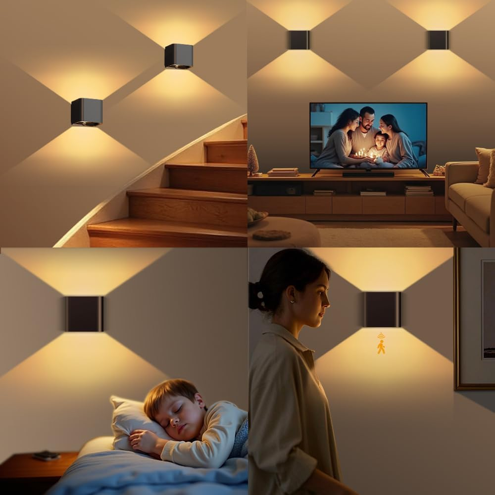Ainostone Battery Wall Lights with Motion Sensor, Pack of 2, LED Wall Lights with Motion Sensor, Warm White, 2 Modes, USB-C Rechargeable, Adjustable Light Angle for Indoor, Hallway, Stairs, Bedroom image number 3