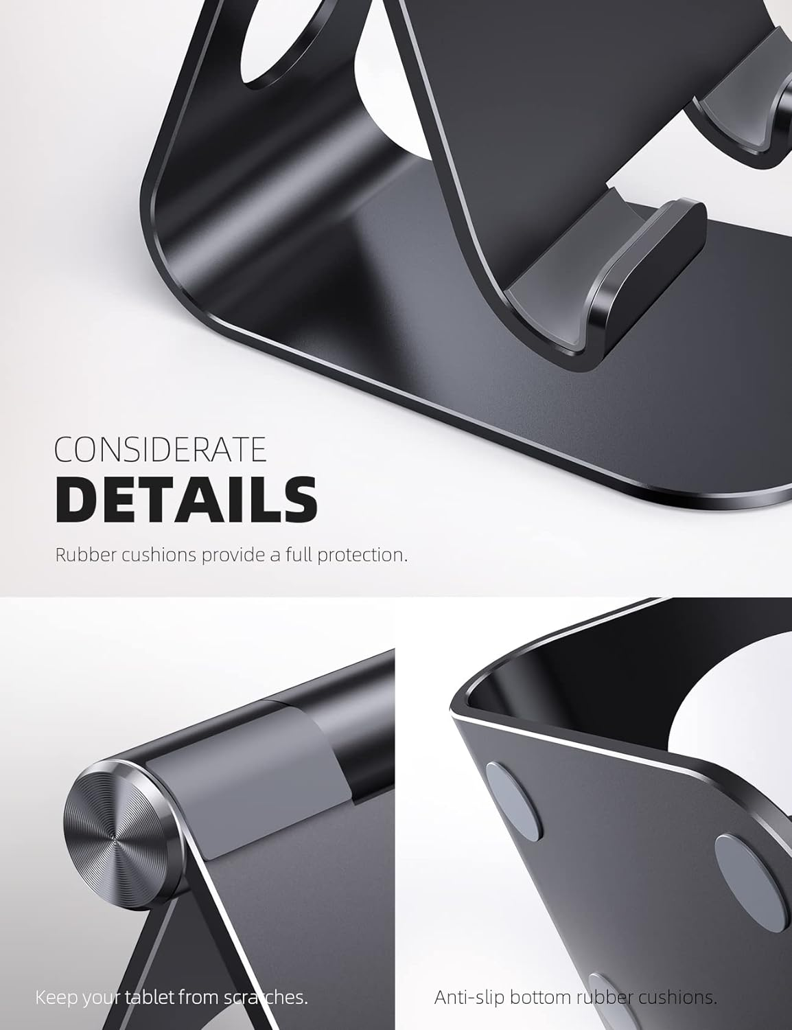 Tablet Stand Adjustable, Lamicall Tablet Stand : Desktop Stand Holder Dock Compatible with New Ipad 2017 Pro 9.7, 10.5, Air Mini 2 3 4, Kindle, Phone, Accessories, Tab, E-Reader (4-13 Inch) - Black - Grey image number 4