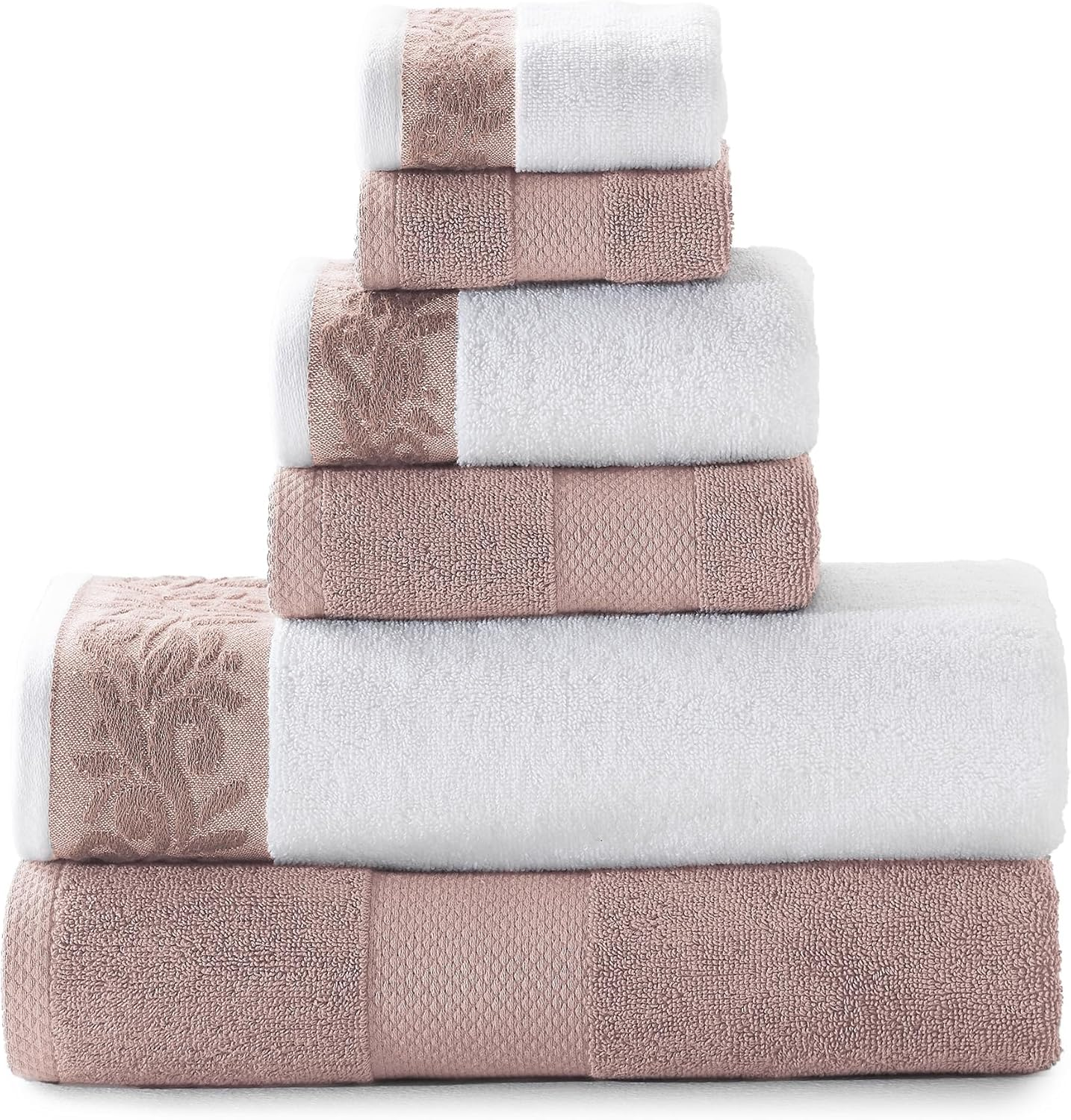 Modern Threads 600 GSM 6-Piece Towel Set with Filgree Jacquard Border Rose