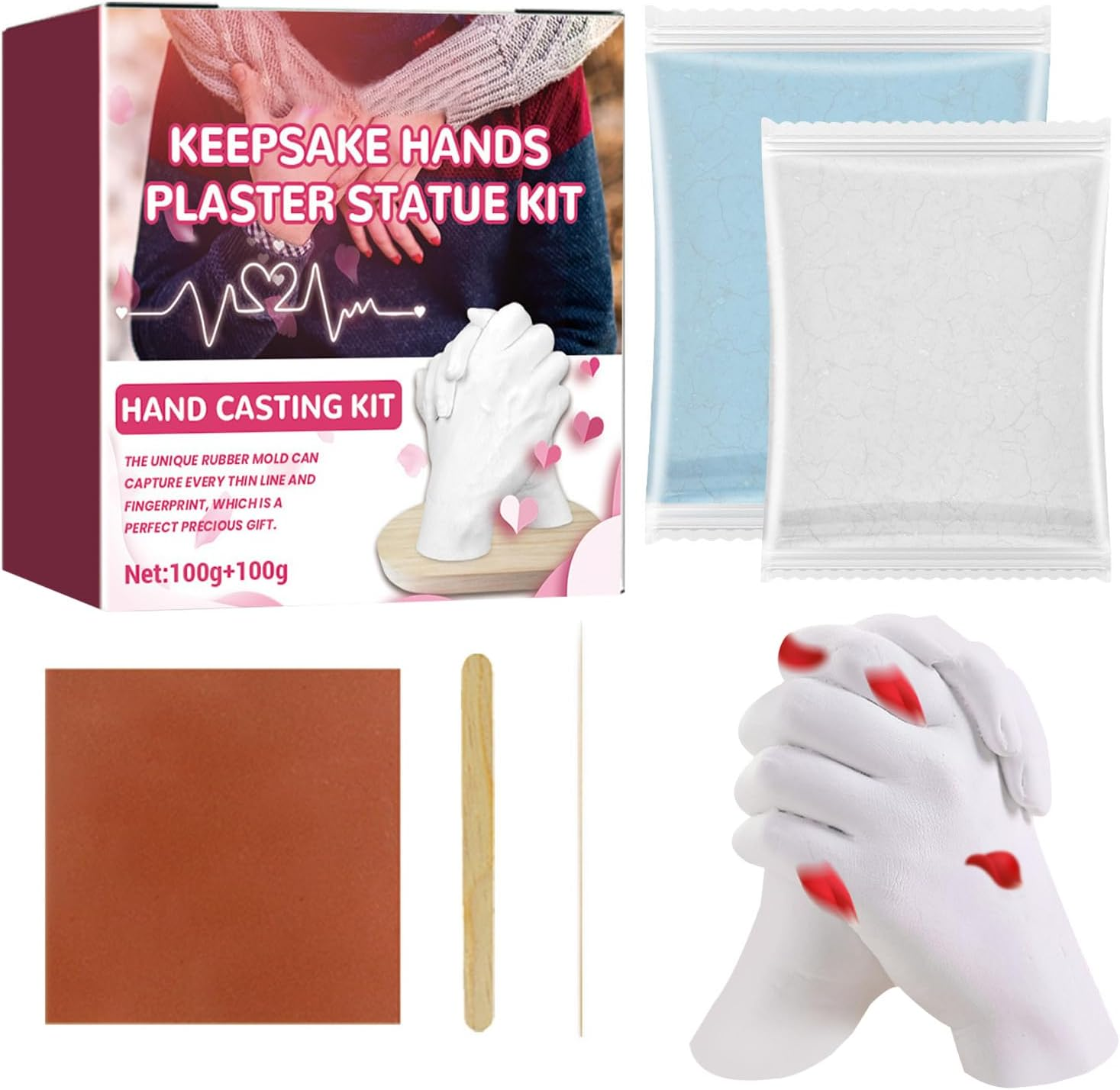 Diys Hand Casting Kit - Plaster Hand Mold Casting Kit, Hand Mold Kit with Base | Artistic Expression Birthday & Bridal Shower Giftss for Couples Grandma Girlfriend Boyfriend, Christmas Home Decor image number 4