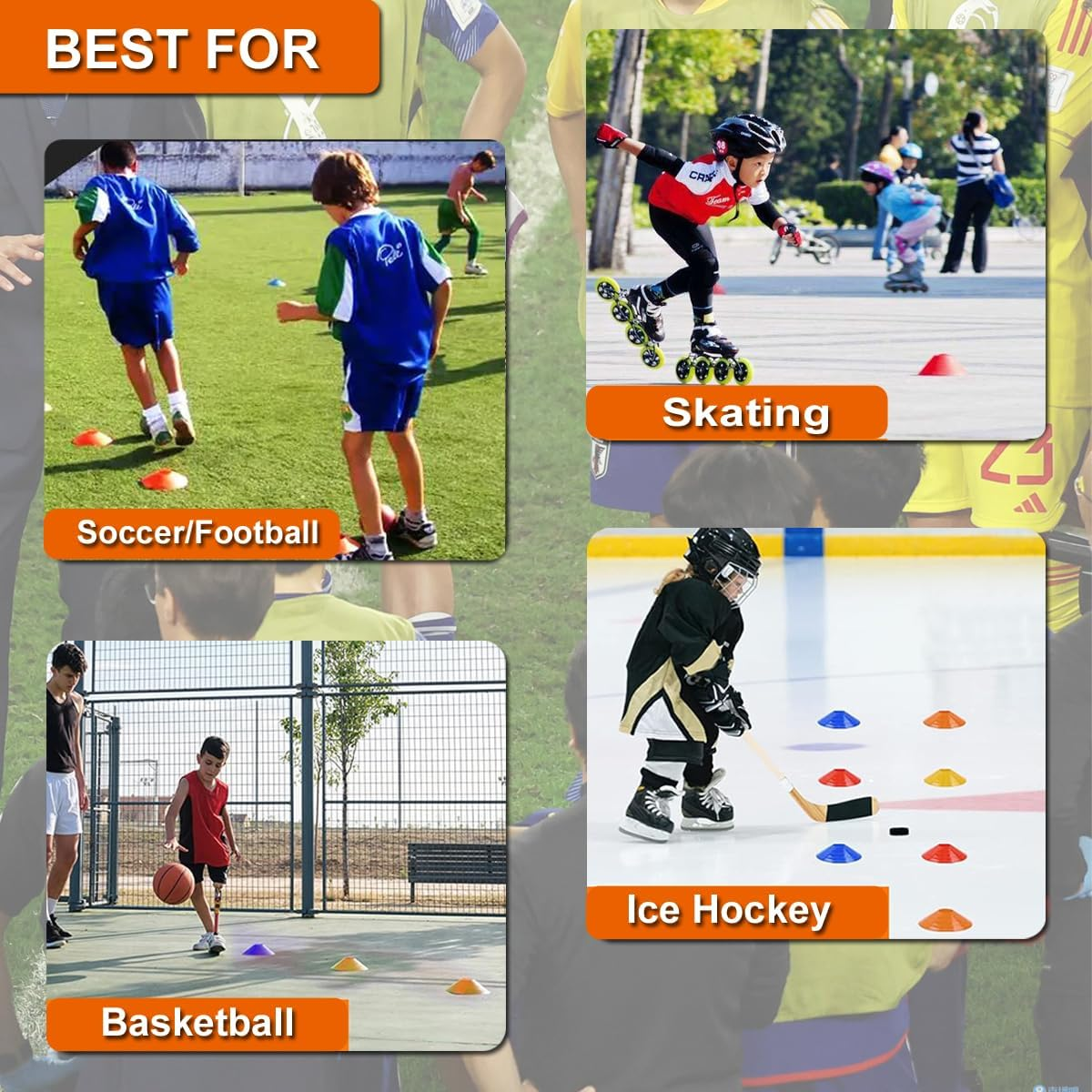 Augctoer 50 Pack 7.5Inch Agile Football Cones with Portable Bags and Strap,Suitable for Football Training,Cones for Sports Training,Basketball Cones, 5 Color image number 2