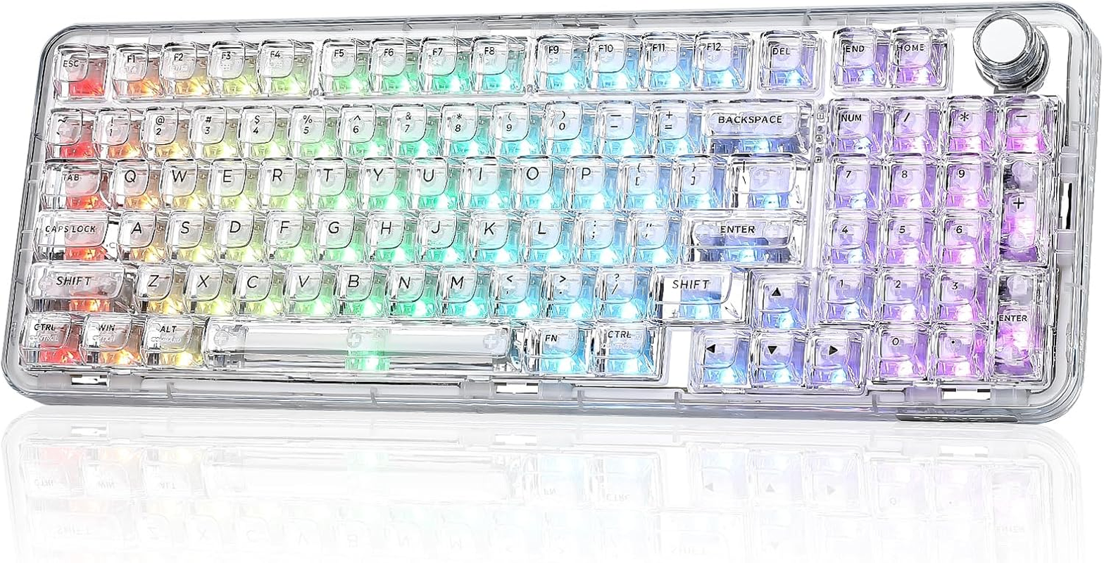 YUNZII X98 QMK/VIA Wireless Mechanical Gaming Keyboard with Knob,Tri-Mode Bt5.0/Usb-C/2.4Ghz Hot Swappable Keyboard,Pre-Lubed Switches Gasket Mount RGB Backlit for Wins/Mac (Pink, Snow Switch)