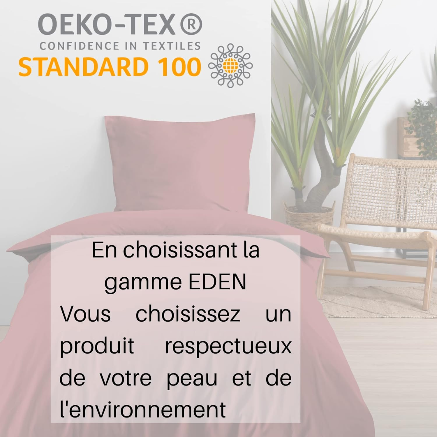 Lovely Casa - Duvet Cover - Size 140 X 200 Cm - 100% Cotton Certified According to Oeko-Tex - Grenache Colour - Eden Model - Bed Linen for Home - Soft and Comfortable - Ideal for Single Bed - Unisex image number 3