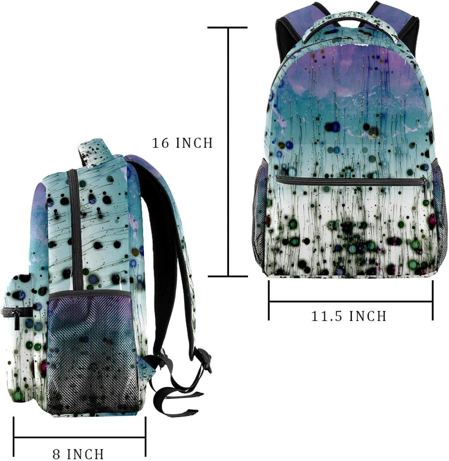 Abstract Grunge Watercolor Drops Backpack Students Shoulder Bags Travel Bag College School Tote Backpacks image number 2