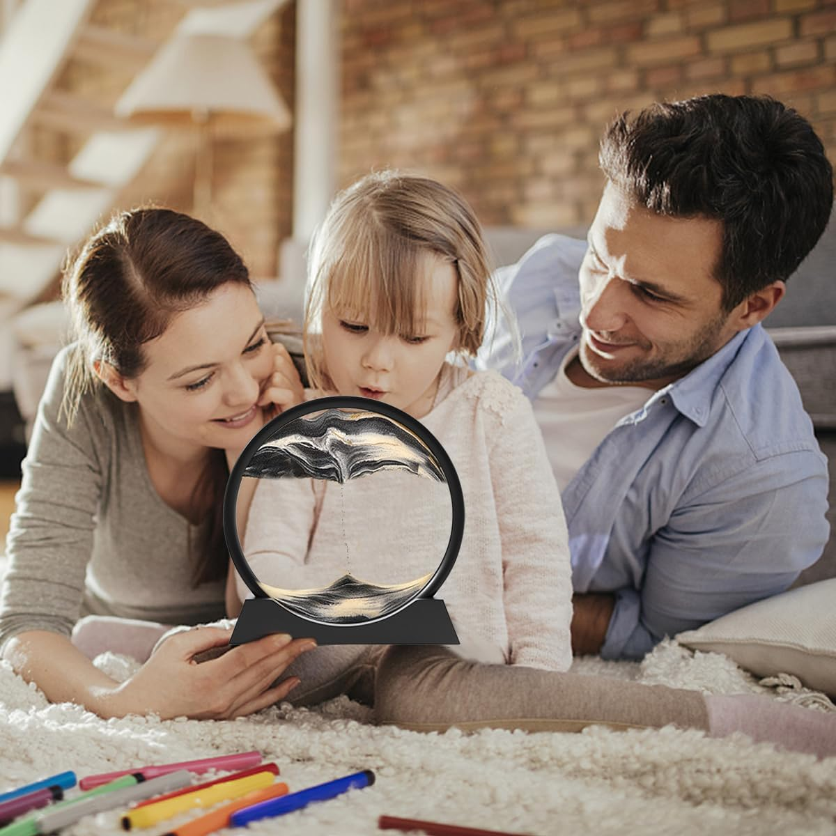 Sandbilder-Moving Sand Art Picture - Liquid Motion, Falling Sand Decor, 3D Deep Sea Sandscape, Rotary Glass Frame Display, Flowing Sand Relaxing Toy for Kids/Adults (Black, 7") image number 4