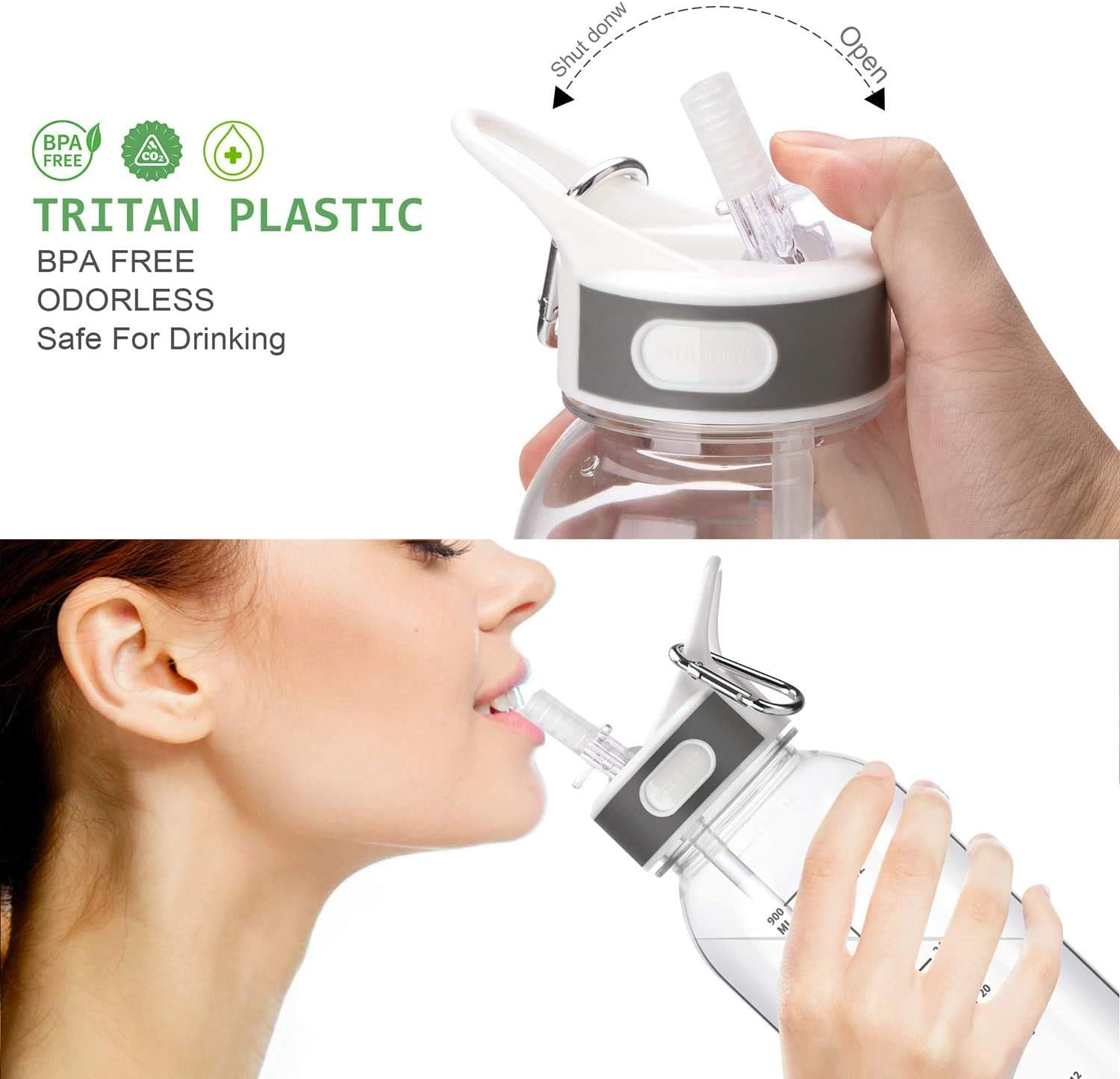 VENNERLI Water Bottle Bpa-Free 32Oz Water Bottles with Straw Lid Leakproof Tritan Water Jugs Drinking for Home Fitness Outdoor Hiking Workouts (1L Clear) image number 3