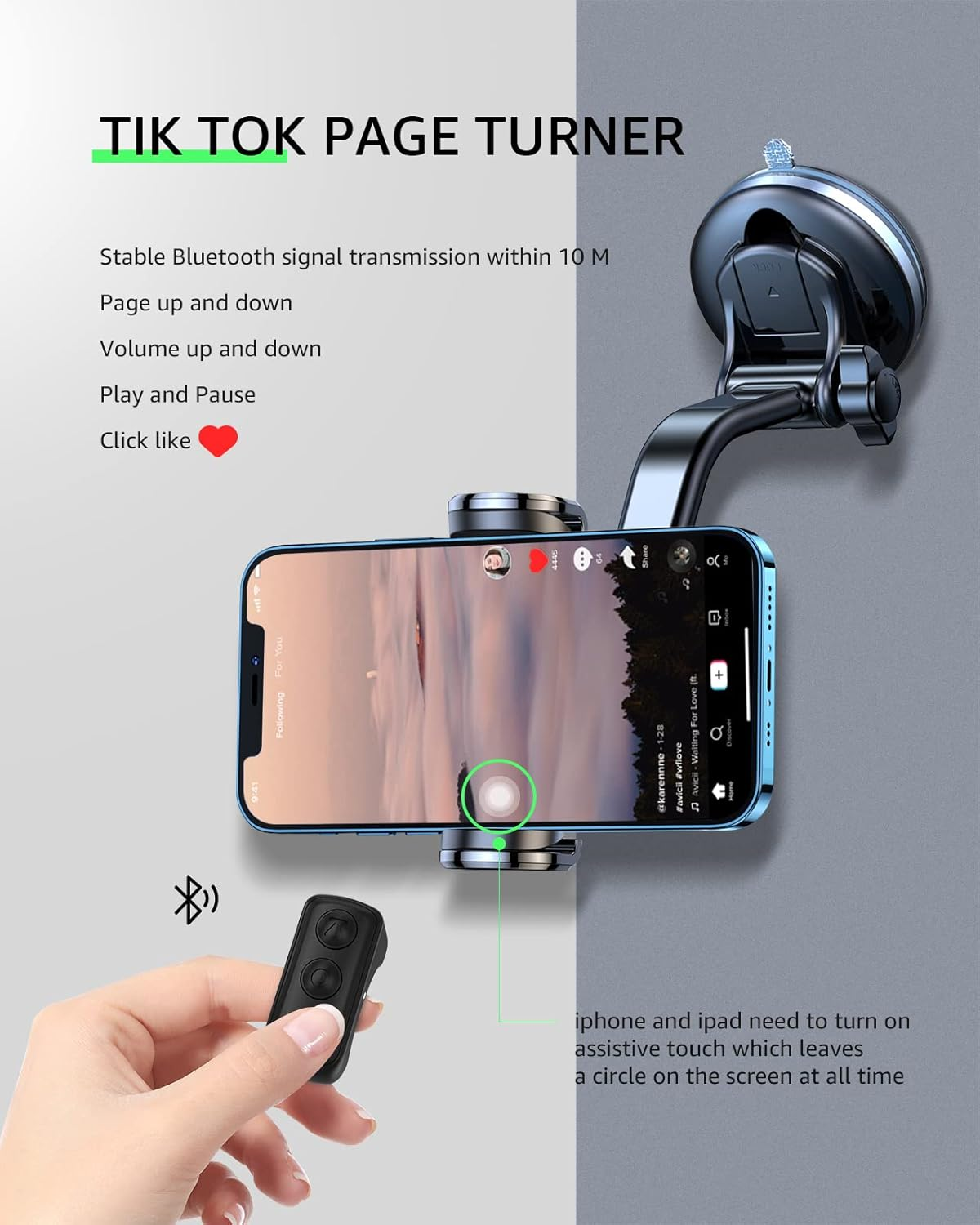 Fingertip Bluetooth Remote Control TIK TOK Wireless Page Turner TYUOBOX Camera Remote Shutter Selfie Button Controller with Charging Case for Iphone Android Ipad Cell Phone (Black) - Pink image number 2