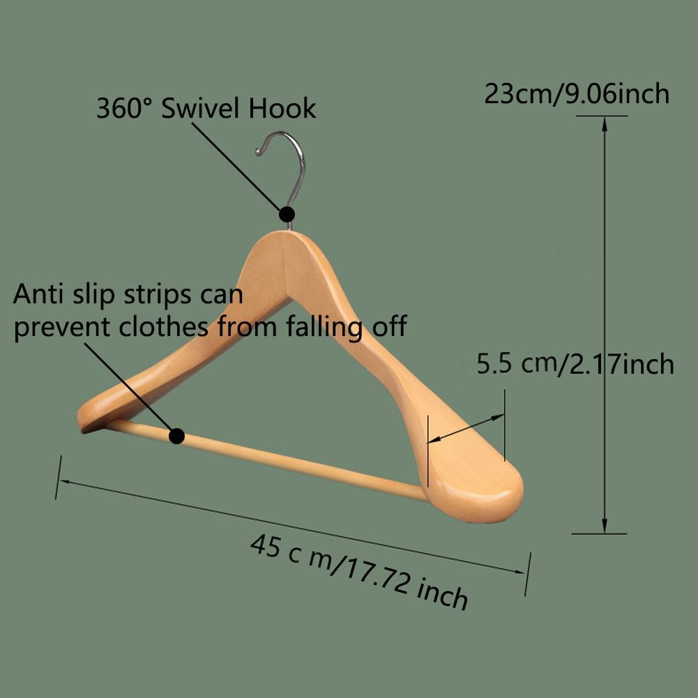 ADTZYLD Luxury Wide Shoulder Wooden Hangers with Extra-Wide Shoulder,6 Pack Wood Coat Hangers for Jacket Outerwear Shirt Hanger 360 Degree Swivel Hooks Anti-Slip Bar with Screw (Natural)