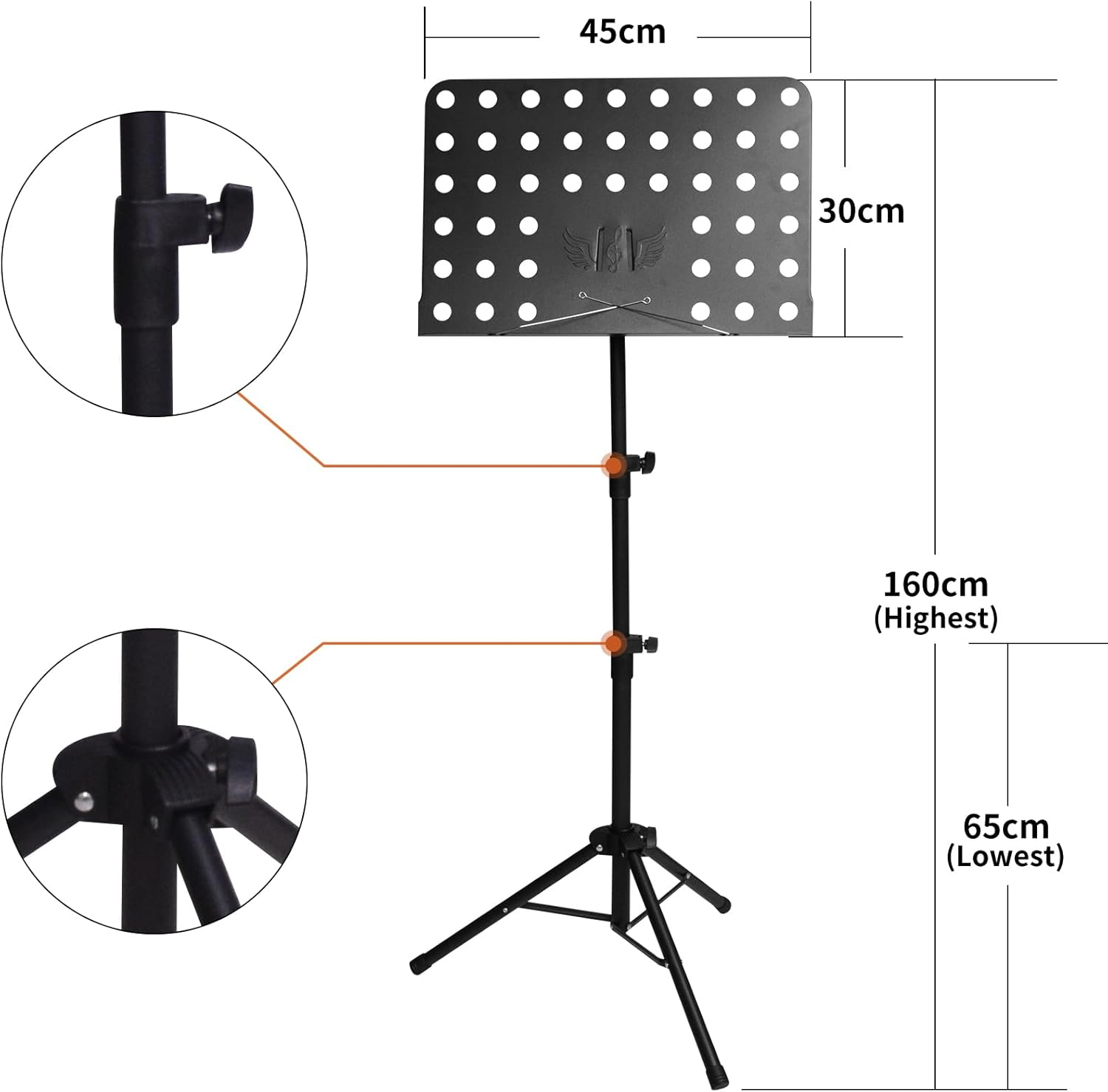 Yazoni Music Stand, Foldable Portable Sheet Music Stand with Carrying Bag, Adjustable Music Sheet Stand for Orchestra, Violin, Piano - Professional Musical Equipment Stand with Tripod Base