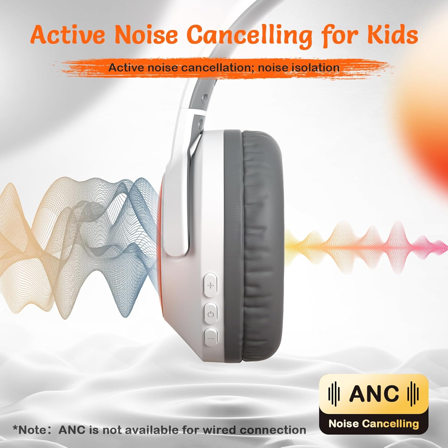 TONOSHARK Kids Headphones Wireless Lightweight, Active Noise Cancelling Headphones for Kids, 60H Playtime, Bluetooth Over-Ear Headset for Home/School/Travel - Includes Portable Case (White)