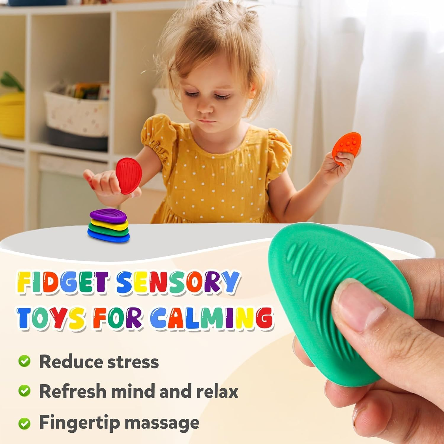 Sensory Worry Stone for Kids, 6Pack Silent Fidget Toys for Classroom, Quiet Fidgets Toy for Students Anxiety Relief image number 6