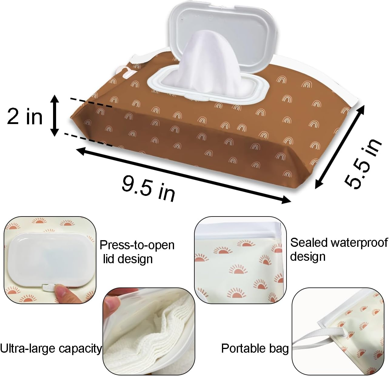 3 Pack Baby Wipes Dispenser，Baby Wipe Holder for Travel，Boho Wipes Container， Reusable Wet Wipes Pouch Portable Refillable Wipe Holder for Travel image number 4