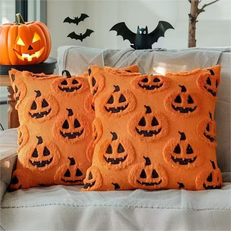 Pillow Covers: 2 Fall Pumpkin Throw Pillow Covers. Soft Plush, Pumpkin-Themed&mdash;Ideal for Autumn, Halloween/Thanksgiving Decor; Fits Home, Patio, Sofa, Couch(17.7&times;17.7In, No Inserts) image number 3