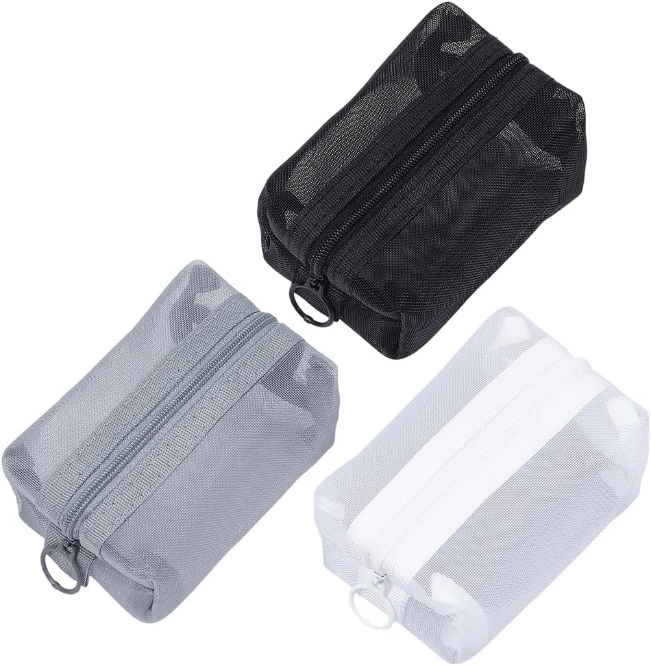 GORGECRAFT 3 Pieces 3 Colours Portable Square Storage Bag Made of Mesh Fabric with Nylon Zip Cosmetic Bag Small Cosmetic Bag Storage Bag for Cosmetics Travel Lip