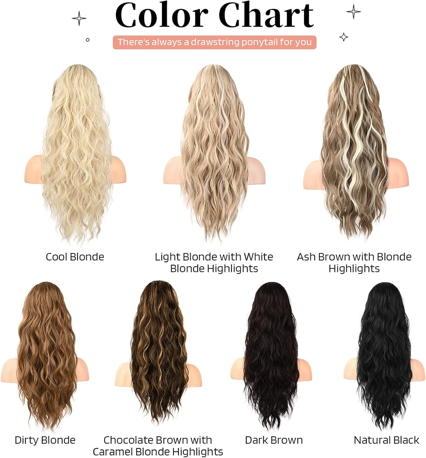 FLUFYMOOZ Ponytail Extension, 26 Inch Drawstring Ponytail Hair Extensions for Women，Long Curly Wavy Ponytail Natural Wavy Synthetic Hairpiece for Women Daily Use Party （22 Inch Ash Brown with Blonde Highlights） image number 2