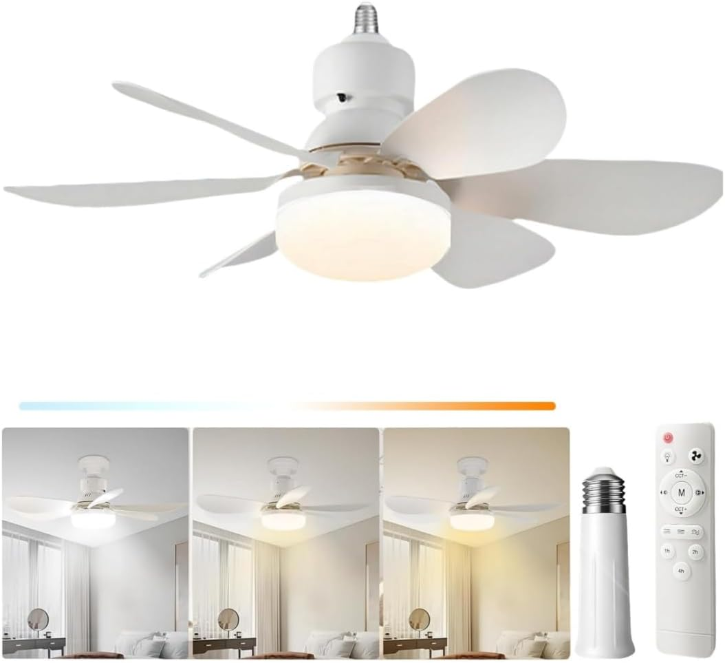 Ceiling Fan with Light and Remote, Stepless Dimmable Ceiling Fan, 3 Speeds, Timer Setting, Suitable for Garage, Kitchen, Bedroom, E26/E27 Lamp Holder, with Extension Pole image number 3