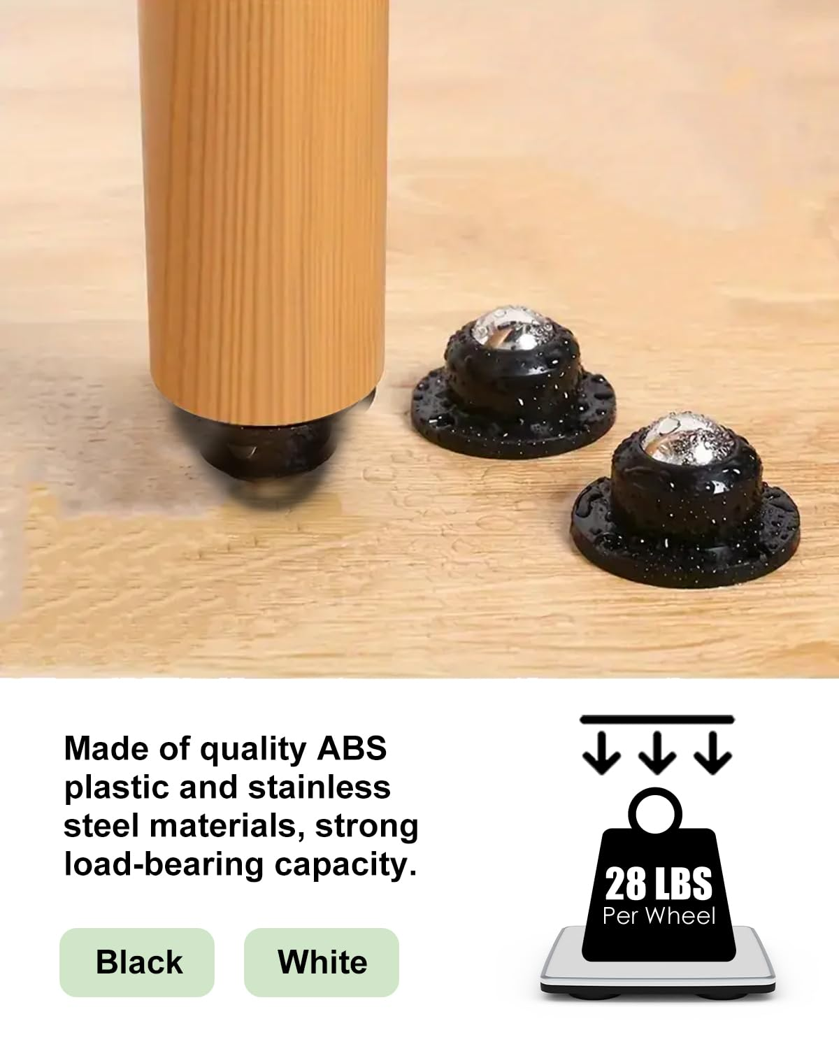 Self Adhesive Caster Wheels, Appliance Rollers for Kitchen Appliances, 1 Inch Swivel Steel Universal Wheel Appliance Sliders, 28 LBS Load Capacity per Wheel Low Profile Roller (8 PCS, Black) image number 3