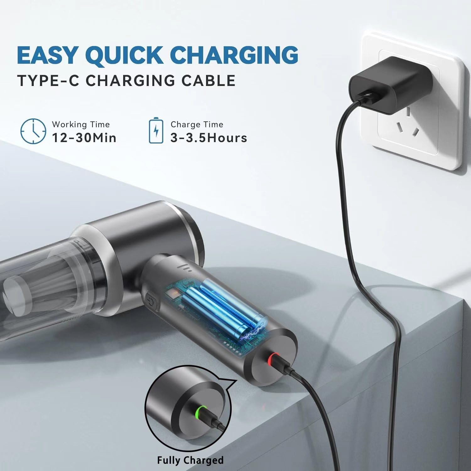 Car Vacuum Cleaner, 25000PA Mini Handheld Vacuum Cleaner, 4-In-1 Compressed Air Duster & Air Blower & Pump Hand Held Vacuum with Brushless Motor for Car, Home, Office,Camping image number 4