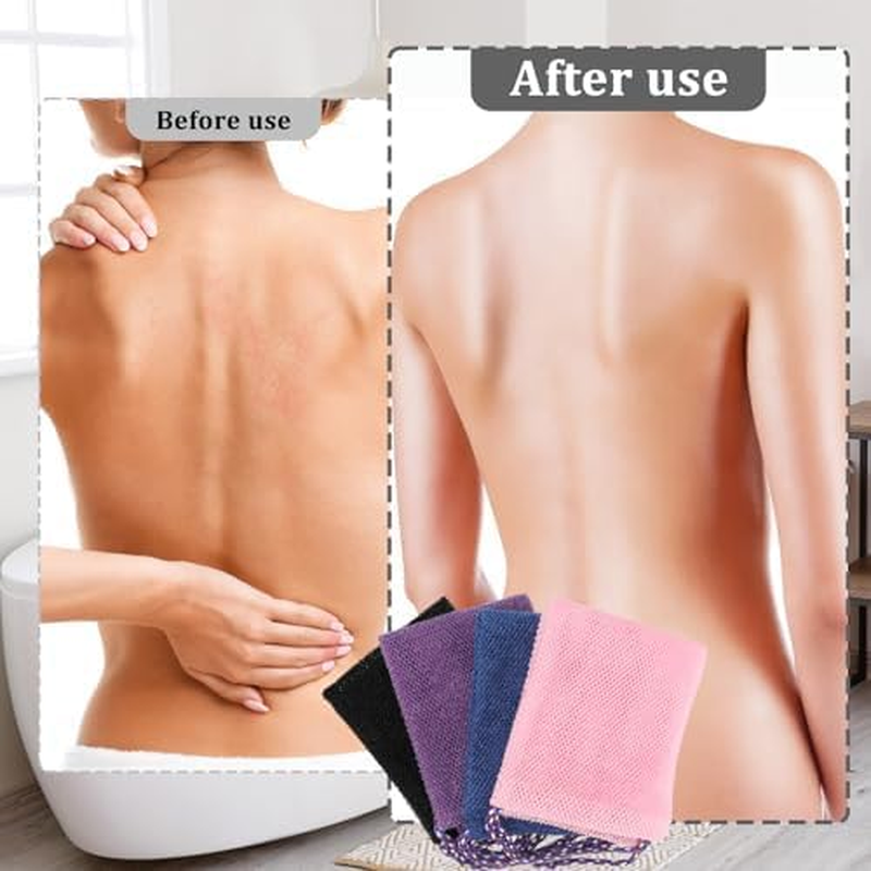 2 PCS African Net Sponge - Authentic Exfoliating Body Scrubber with Stretchable Nylon Mesh, Durable Hygienic Shower Back Scrubber for Men & Women (Black+Blue)