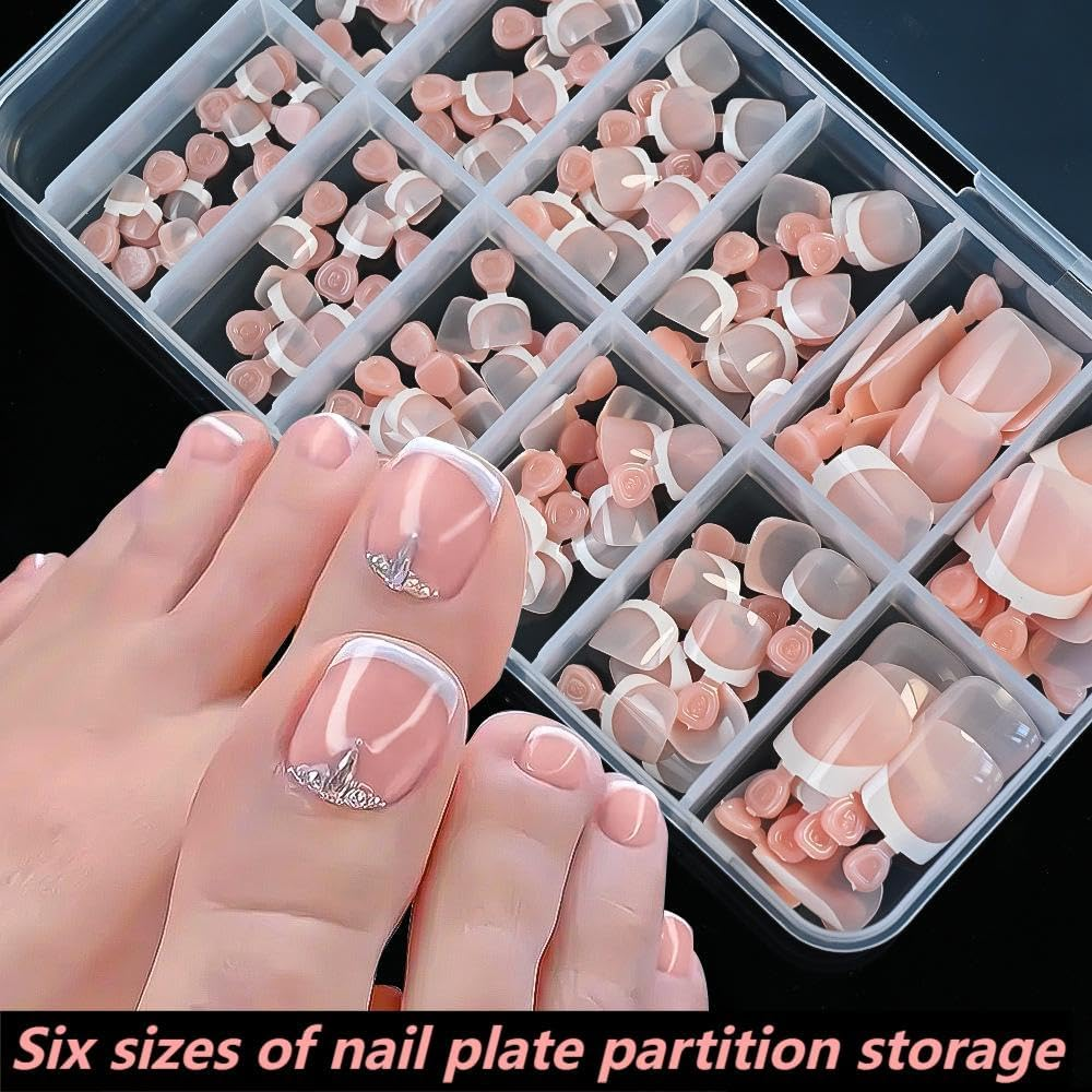 120 Pcs White Edge Pink Fals Toenails - Pink Full Cover False Nails Short Square Shape, Odourless Gel Toe Nail Covers for Women (Natural Look Pedicure Essentials) image number 3