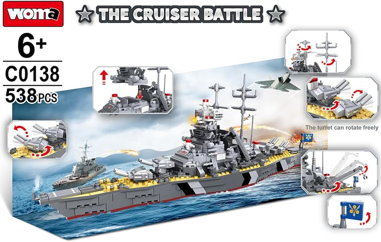 Battleship Bismarck Building Blocks (538 PCS), WW2 STEM Military Model Brick Toys, Military Bismarck Class War Ship Building Blocks Kit, Toys for Kits or Adult. image number 1