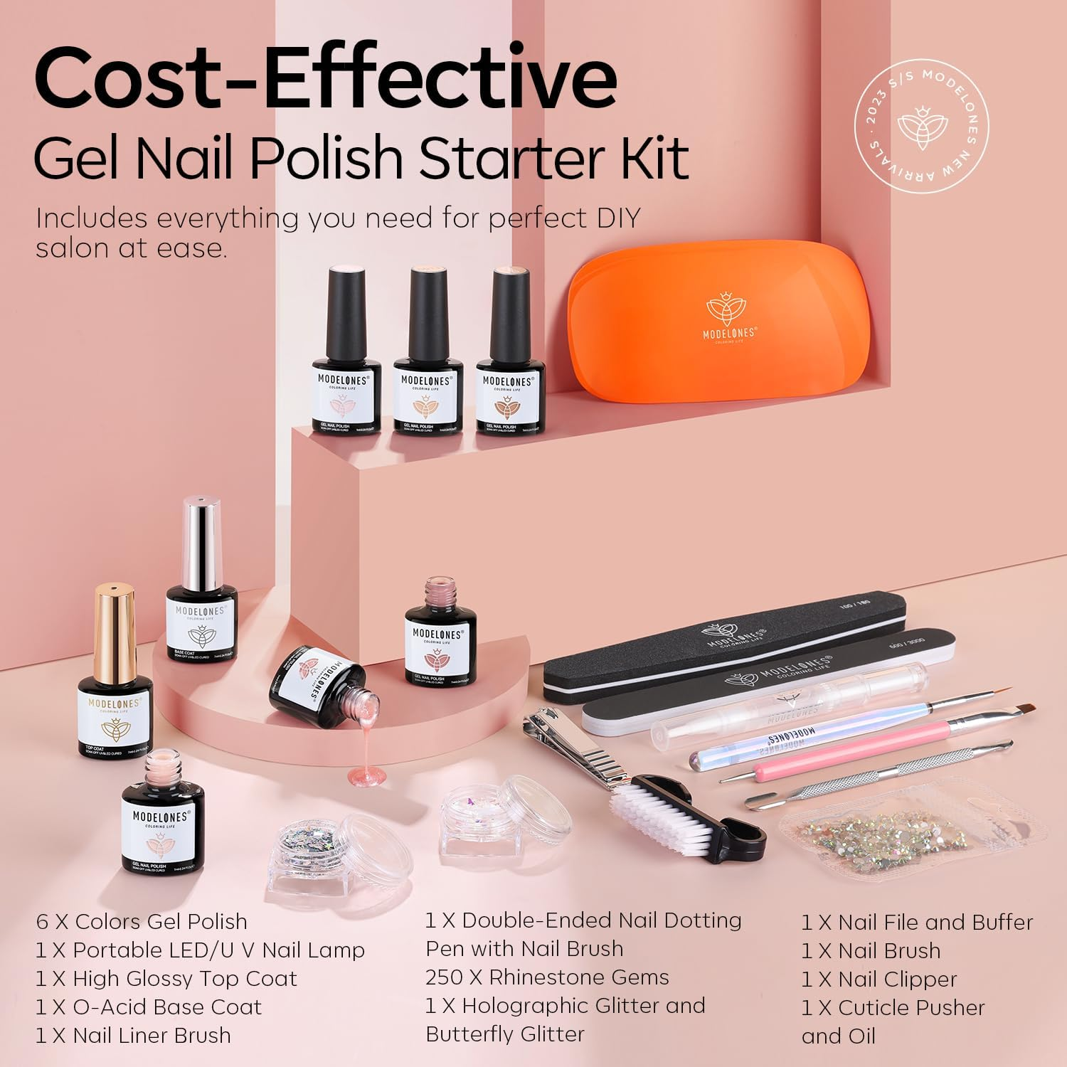 Modelones 20 PCS Gel Nail Polish Kit with U V Light Portable Dryer Lamp - 6 Cashmere Nude Pink Nail Gel Manicure Kit for Beginners Include Base and Top Coat Starter-Friendly Liner Brush Women Gift image number 3