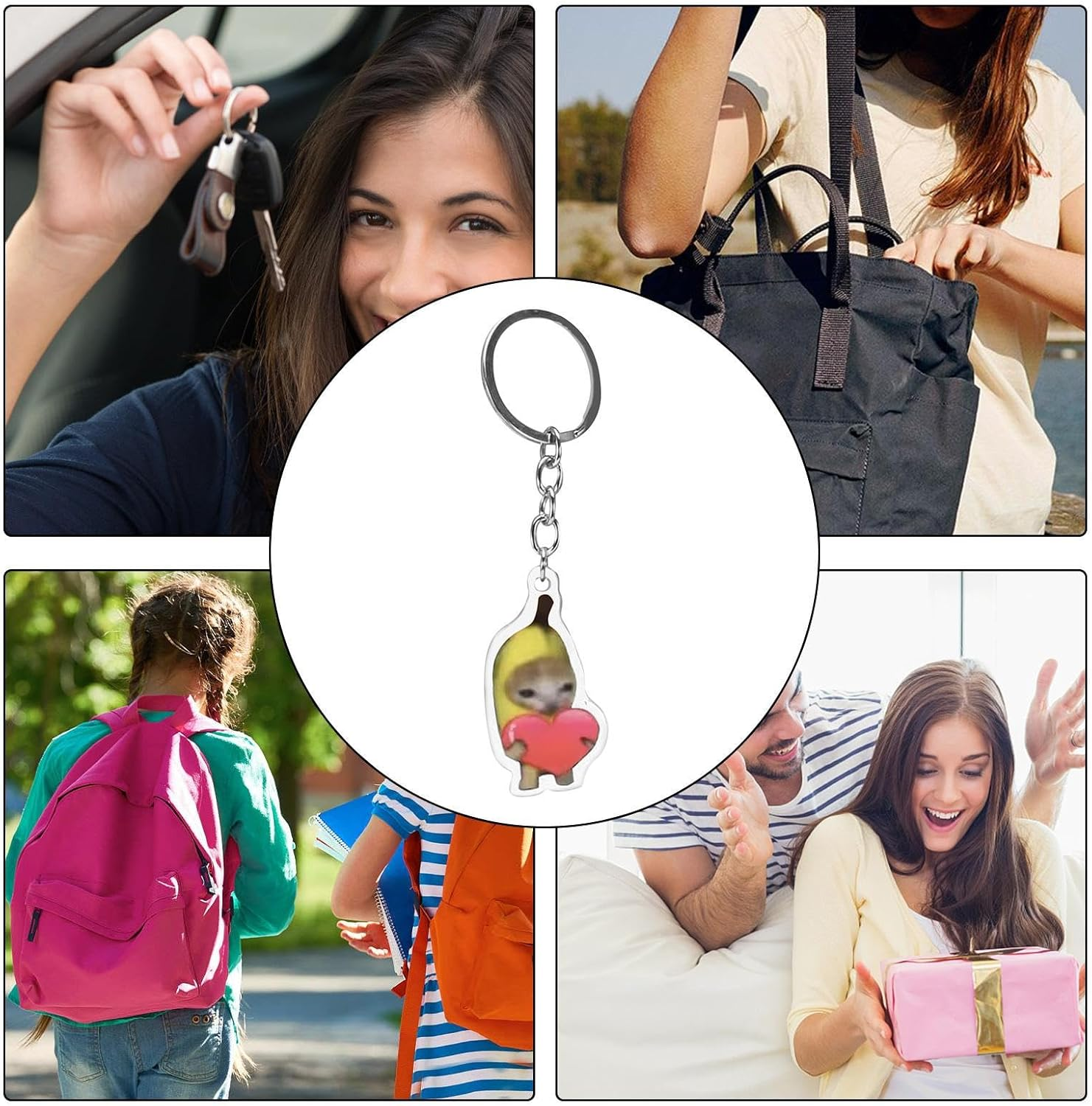 Cat Key Chain - Unique Cute Crying Sounds Making Key Tags | 2D Banana Cat Key Chain with Lanyard for Wallet Purse Backpacks Hand Bags, Acrylic Ornaments Puchen - Crying Banana Cat 3.5Cm image number 5