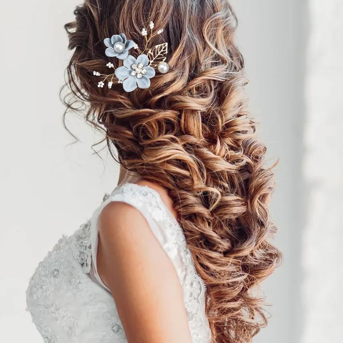 OUDQFCJ Pack of 4 Wedding Hair Pins, Flower Pearls Bridal Hair Accessories, Silver Bridal Jewellery, Hair U-Shaped Wedding Hair Clips for Women and Girls