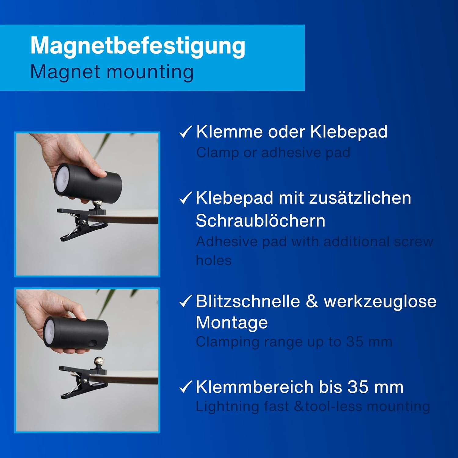 REV LED Wall Light with Battery and Motion Sensor, 180 Lm, Wireless, Dimmable, 360&deg; Rotatable, Path Light to Take with You - Ideal for Camping, Garage & Basement, IP54, Silver