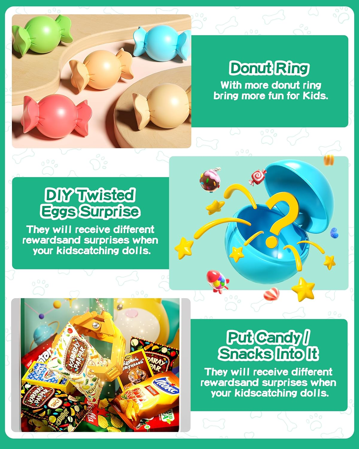 Claw Machine for Kids, Mini Vending Machine with Game Coins & Music, Prize Dispenser Toys for Girls and Boys, Electronic Claw Game Machine for Party Birthdays, Includes 30 Mini Toys (Doggy Green)