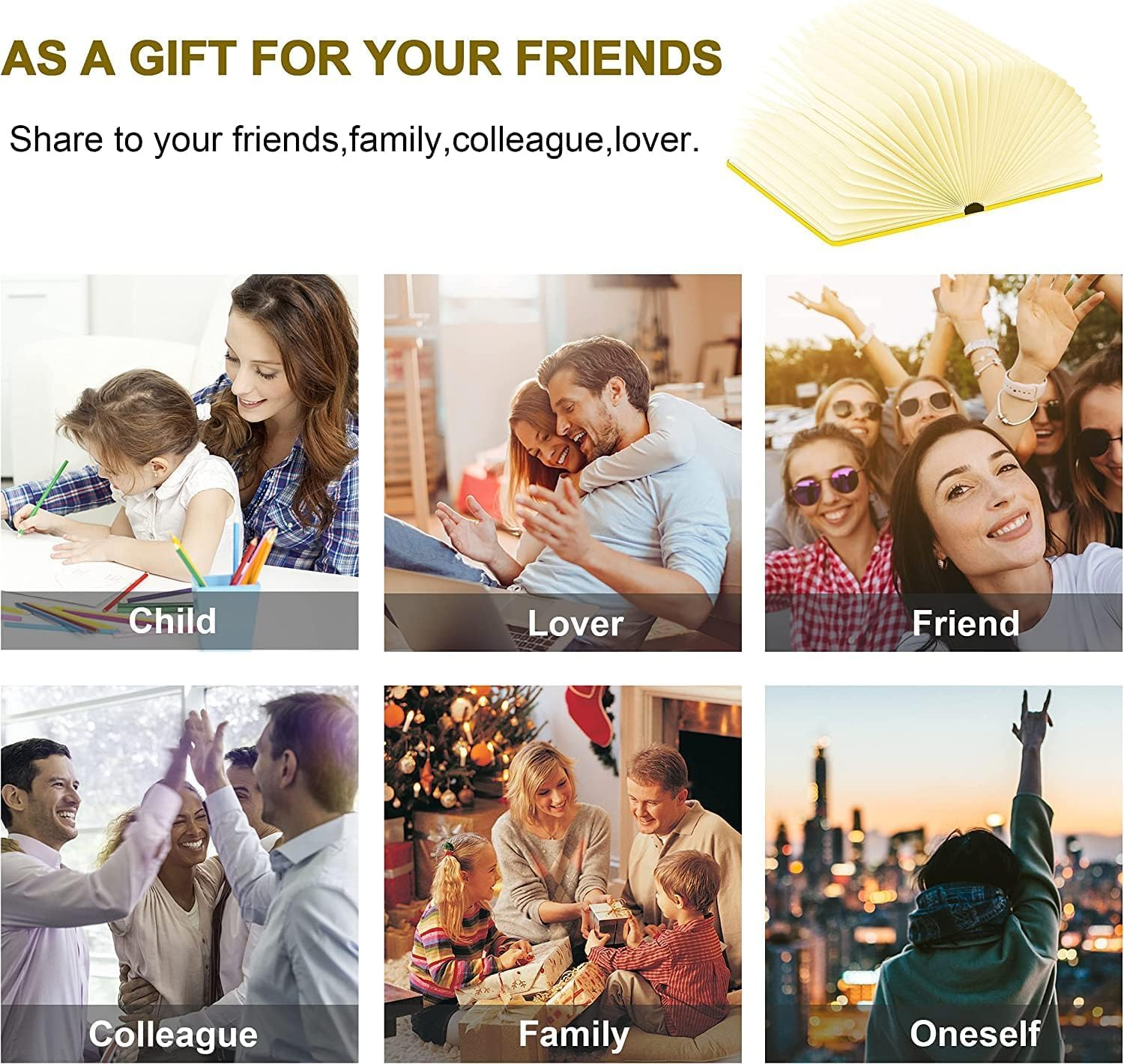 3D Elk Embossed Deer Book Lamp,Usb Rechargeable 3 Color Kids Night Light,Led Book Lights Multicolor Gifts for Baby Boys Girls Children Toddlers,Room Decoration (8.46 Inch Book Light) image number 1