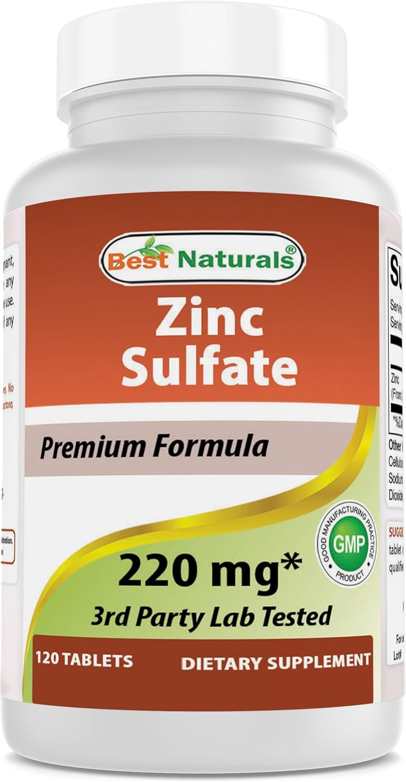 Best Naturals Zinc Sulfate 220 Mg 120 Tablets - 3Rd Party Lab Tested - Made in the USA - Gluten Free & Non-Gmo image number 2