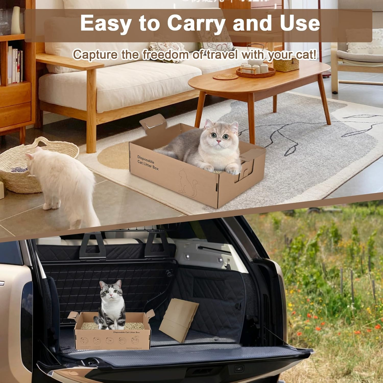 2 Pack Disposable Litter Boxes for Cats, 17.4" X 12.3" X5.4" Large Cardboard Cat Litter Box, Extra Thick Portable Travel Litter Box for Cats, Foldable, Waterproof, Leak Resistant (L, Count, 2) image number 5