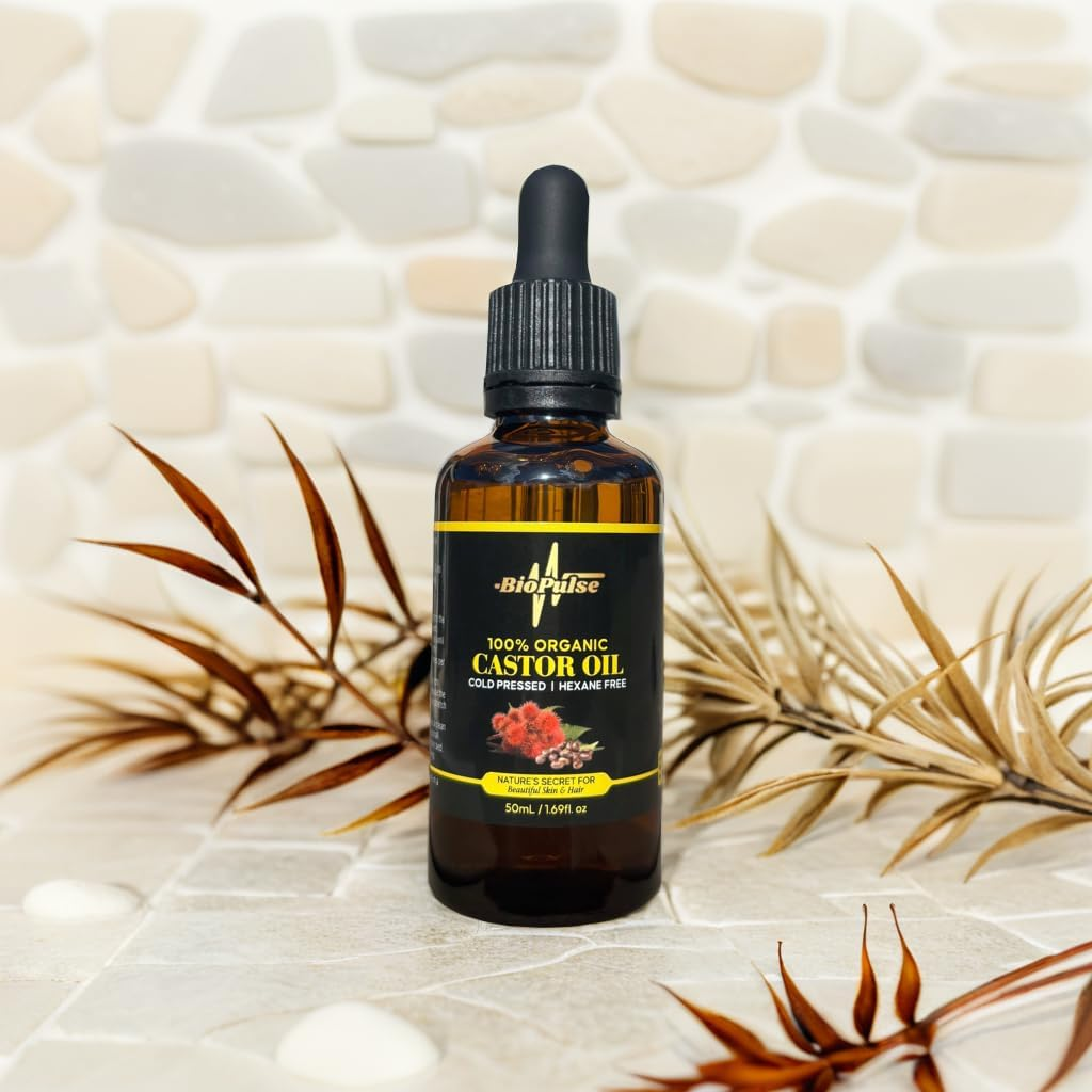Biopulse Organic Castor Oil, 100% Pure Cold-Pressed, Hexane-Free - Stimulate Hair Growth & Hydrate Skin, Nourish Eyelashes, Brows & Nails with Natural Moisturising Oil (50Ml Glass Bottle) image number 2