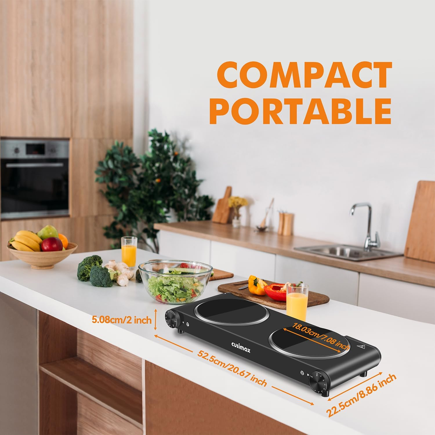 Double Hot Plate, CUSIMAX 2400W Electric Infrared Hotplate with Dual Temperature Controls, Portable Ceramic Electric Stove for Home, Camping and Caravan, Cooktop Burner Compatible for All Cookwares image number 6