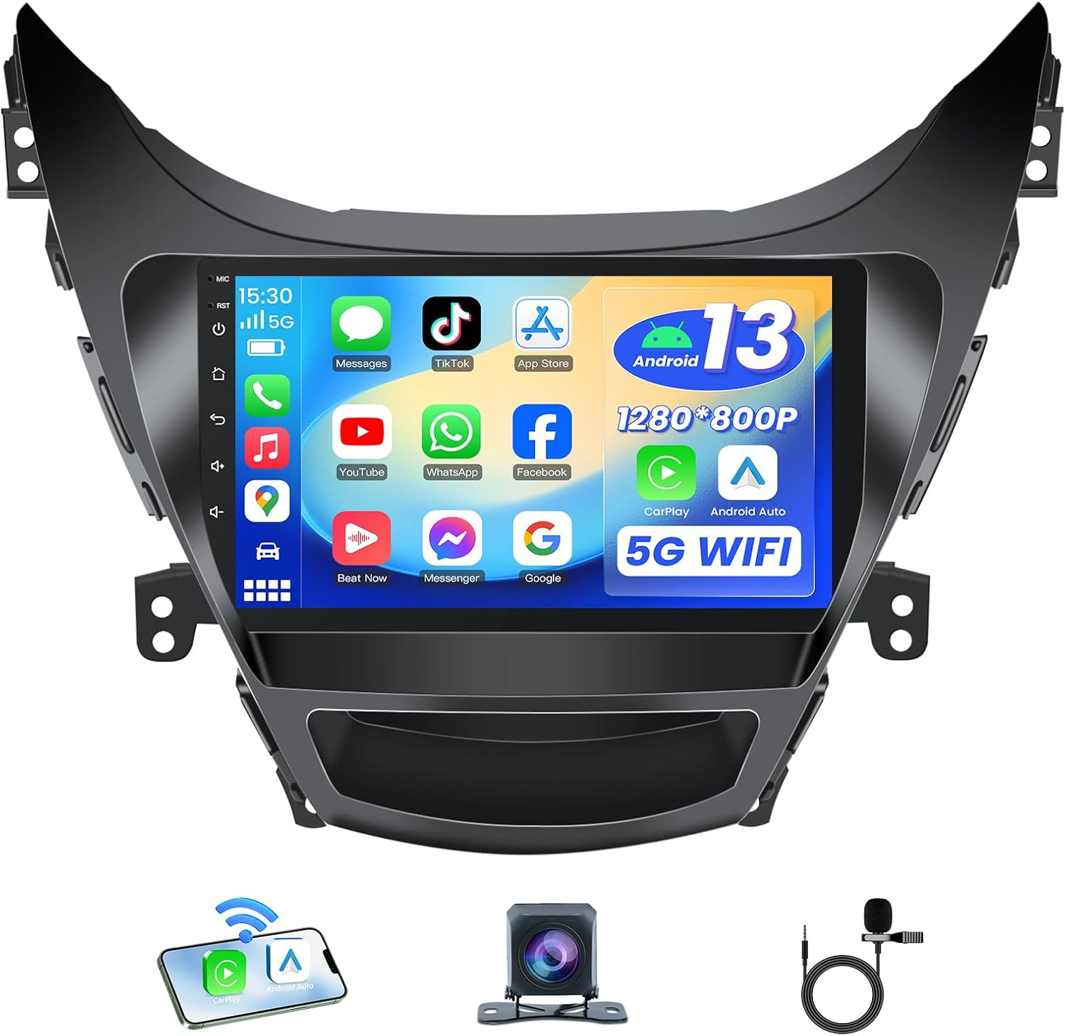 4Core+64Gb ROM Car Radio Stereo for Hyundai Elantra 2011-2013: 5Gwifi 9 Inch 1280 * 800P IPS Touchscreen for Elantra Radio Upgrade with Wireless Carplay/Android Auto Bluetooth Backup Camera GPS FM image number 3