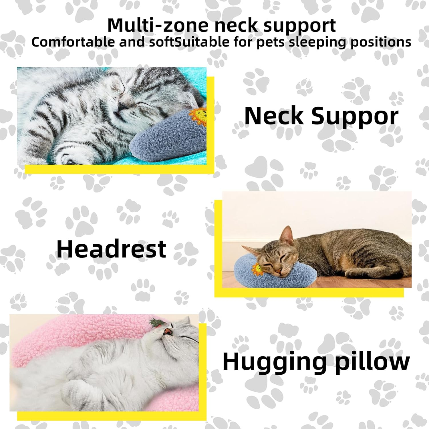 Pack of 3 Quiet Dog Neck Pillow for Pets Toy with Mint for Cats, U-Shaped Pillow to Protect Cervical Spine, Suitable for Sleeping, Playing, Pink, Yellow, Blue image number 5