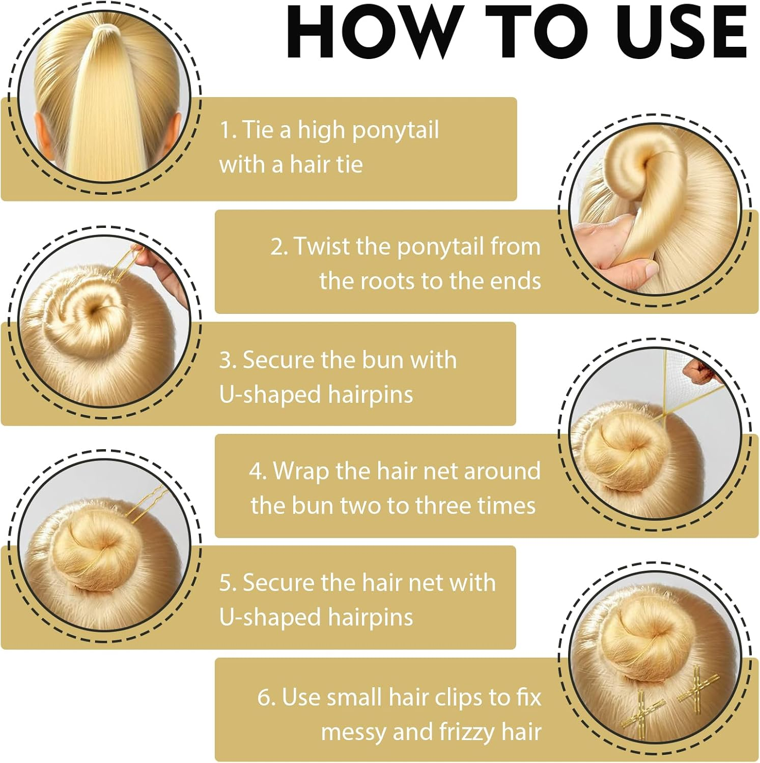 328 Piece Hair Pins Small Bobby Pins Set - 104 U-Shaped Hair Pins, 104 Bobby Pins, 100 Rubber Bands, 15 Hair Net Bun, 5 Scrunchies, Hairstyle Accessories for Girls and Women with Storage Box (Gold) image number 5