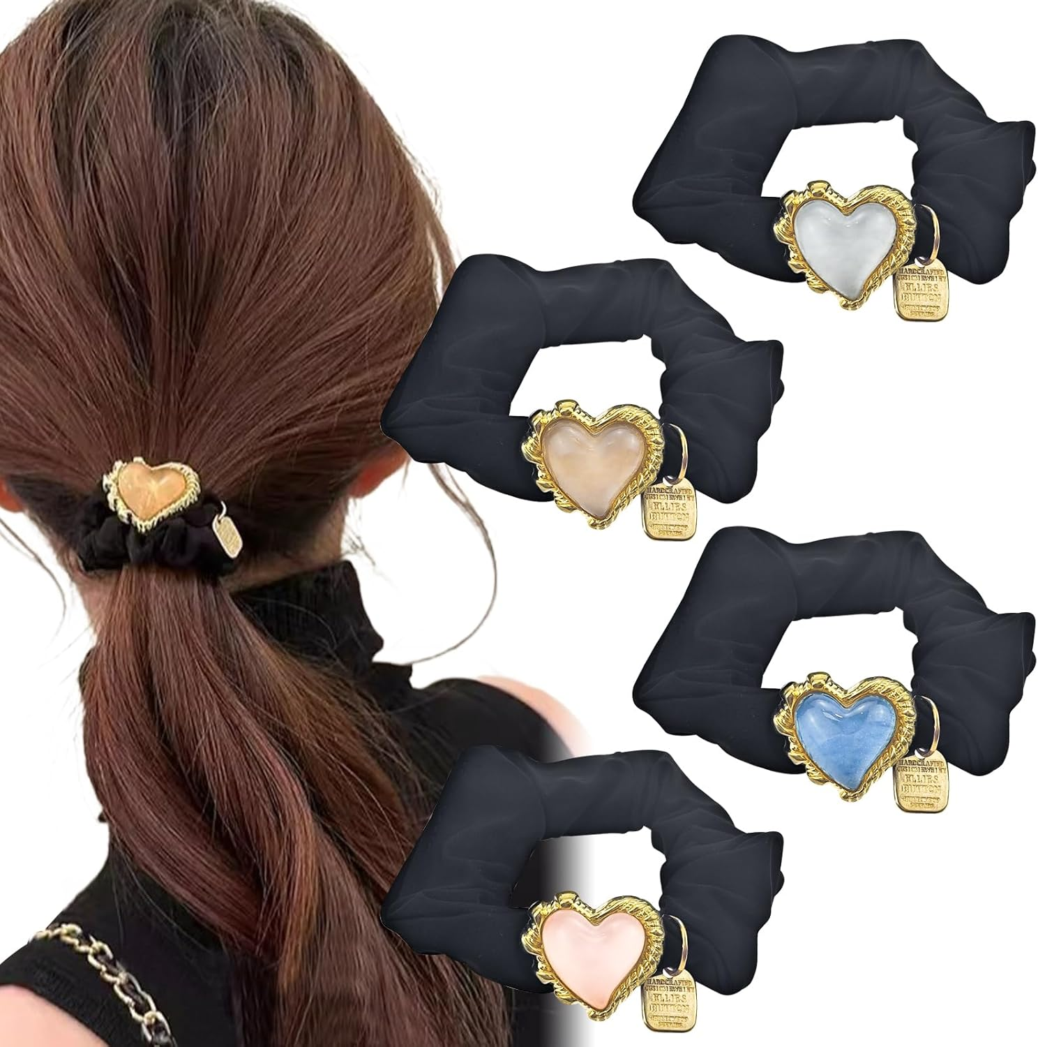 4 Pcs Beaded Hair Ties Rhinestone Ponytail Holder Pearls Hair Accessories for Women