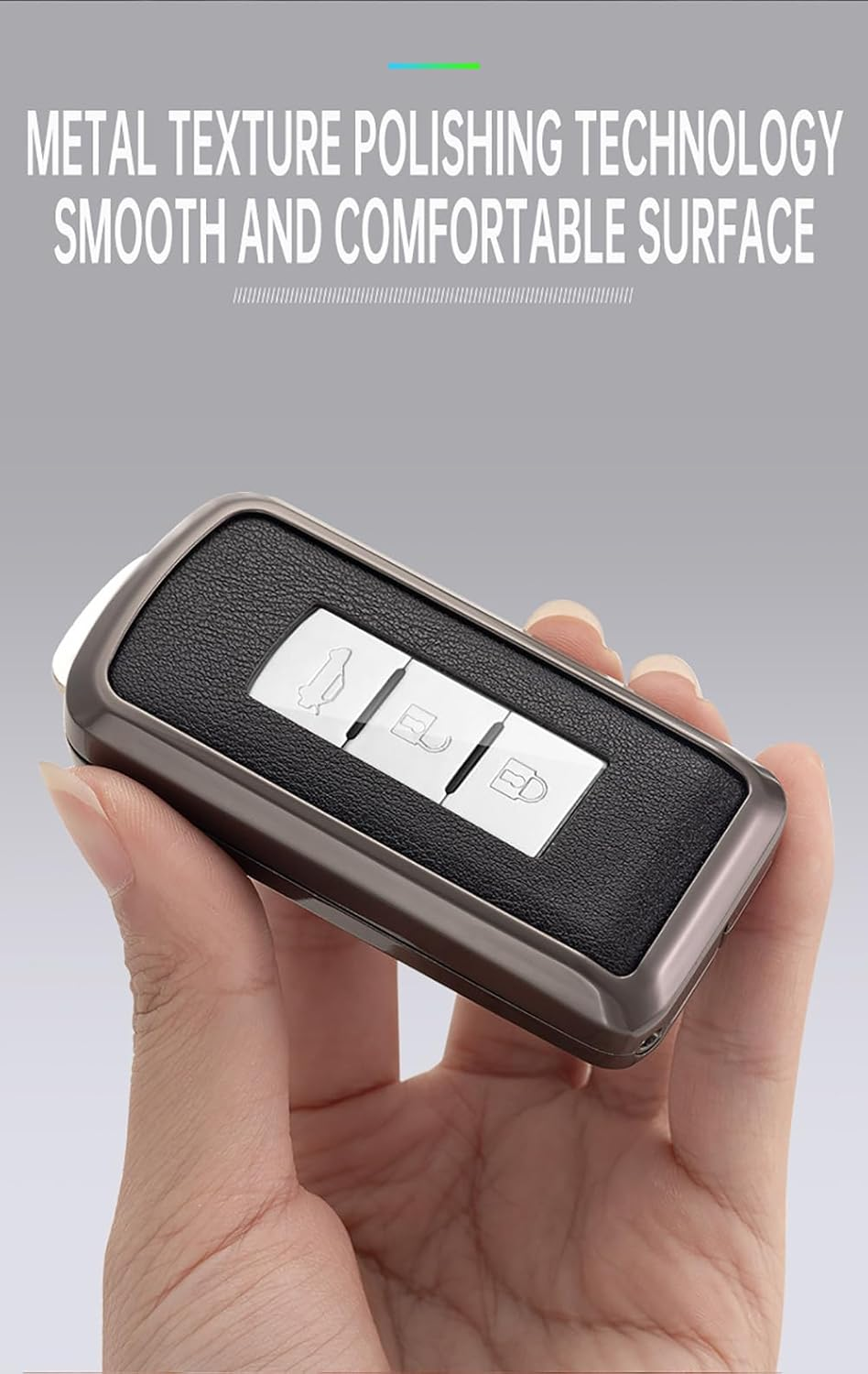 Ontto Metal Car Key Fob Cover Fit for Mitsubishi L200 ASX Outlander Eclipse Cross Pajero Sport Lancer Xpander Triton Leather Key Case Shell Key Holder Keyring Keychain Accessories Silver-Green - Black-Borwn image number 4