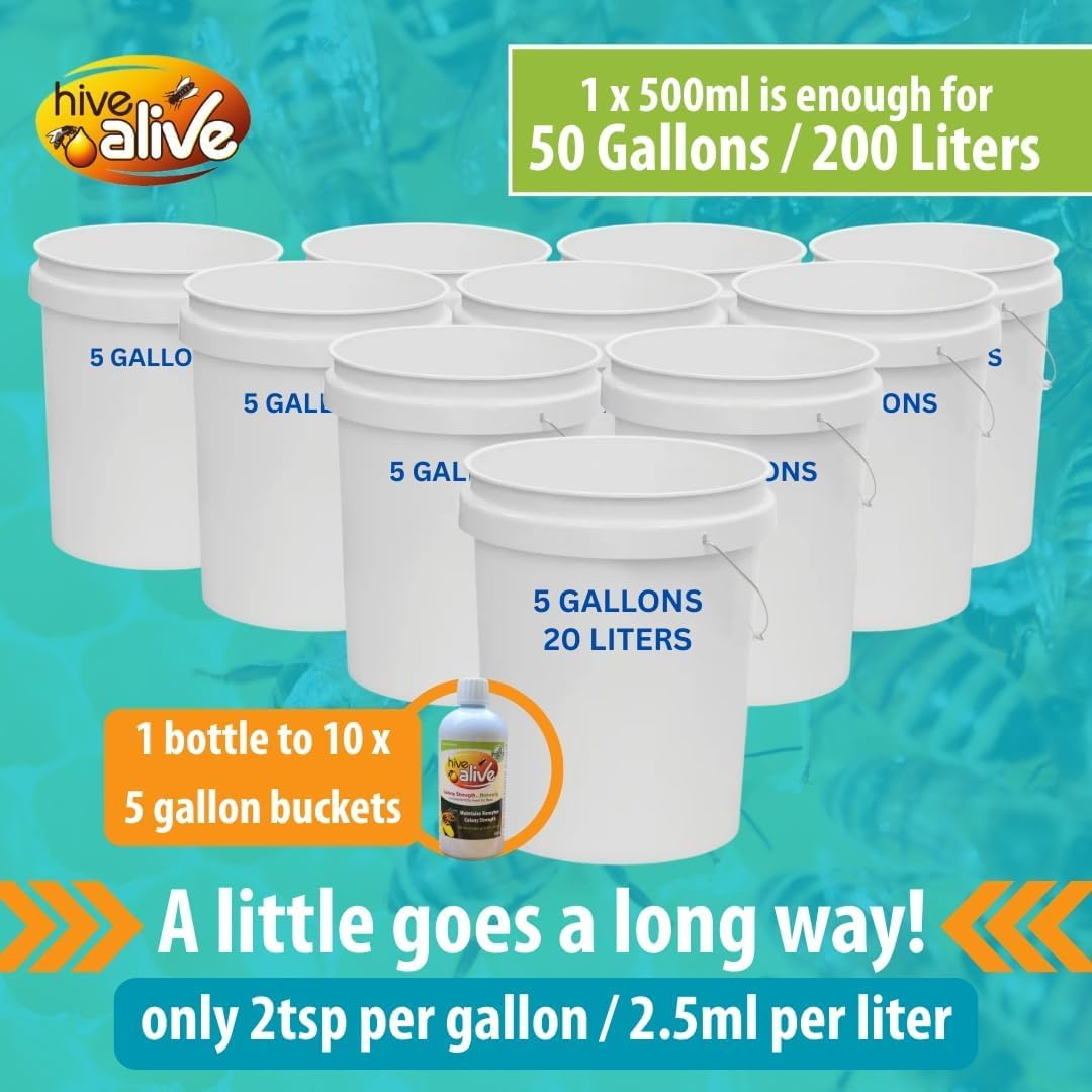 HIVE ALIVE Bee Food Supplement - Natural Honey Bee Liquid Feed Enhancer - Organic Beekeeping Fall Spring Feeding &ndash; Lowers Winter Mortality, Boosts Gut Health, Colony Size (500 Ml, 50 Hives) image number 3