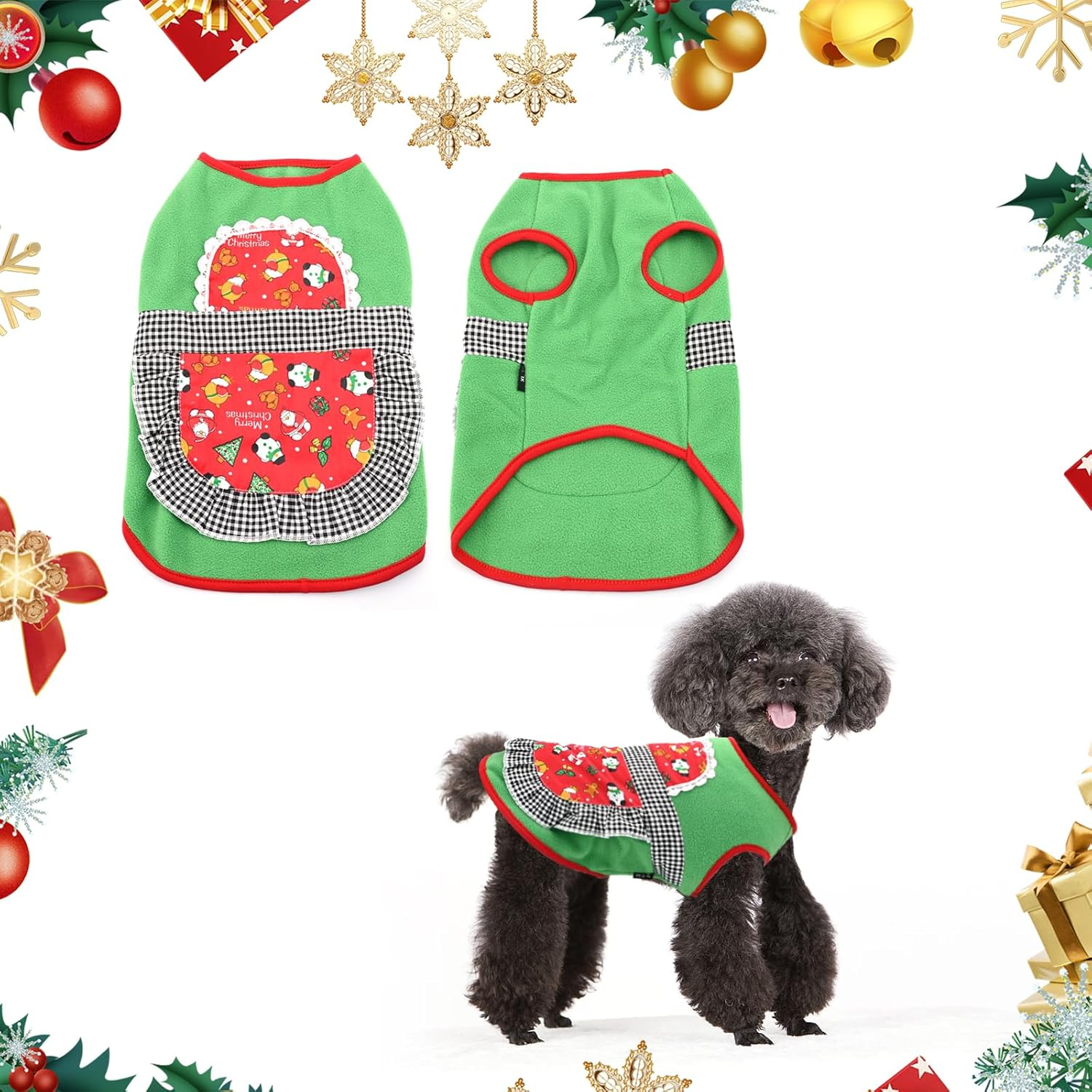 Christmas Jumper Costume for Dogs Red Warm Dog Sweatshirt Cats Christmas Jumper Winter Fleece Jumper Cat Outfit for Chihuahua Poodle Bichon Pomeranian (B) image number 5