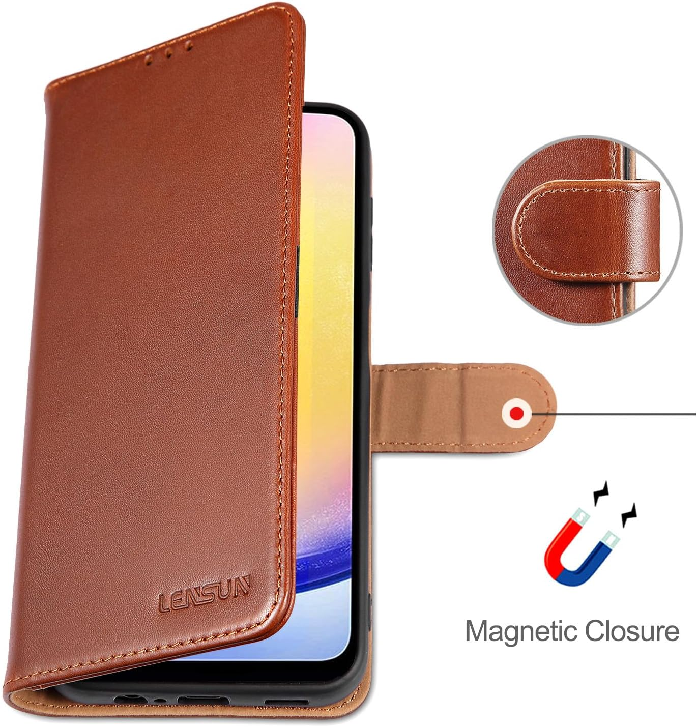 LENSUN Leather Case for Samsung Galaxy A25 5G, Genuine Leather Case [Card Slot] [RFID Protection] [Genuine Leather] Mobile Phone Case [Foldable] Mobile Phone Case for Samsung Galaxy A25 &ndash; Dark Brown image number 6